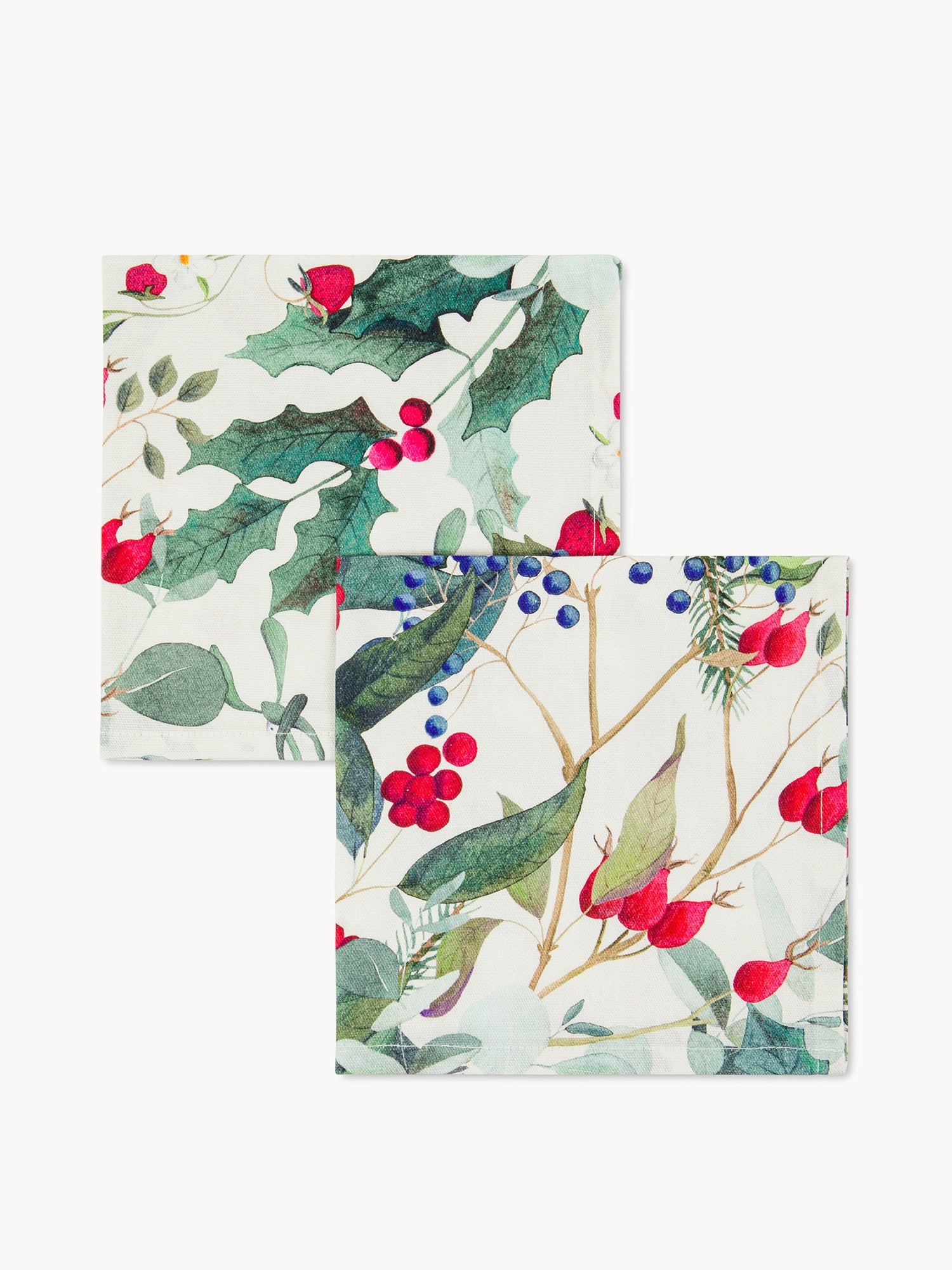 Set 2 tovaglioli in panama di cotone con stampa bacche, Multicolor, large image number 0