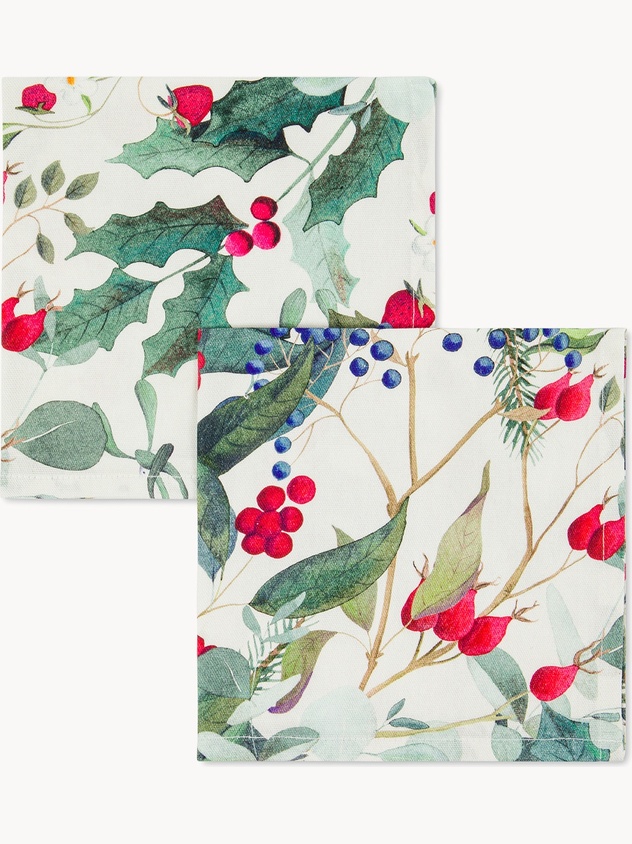 Set 2 tovaglioli in panama di cotone con stampa bacche