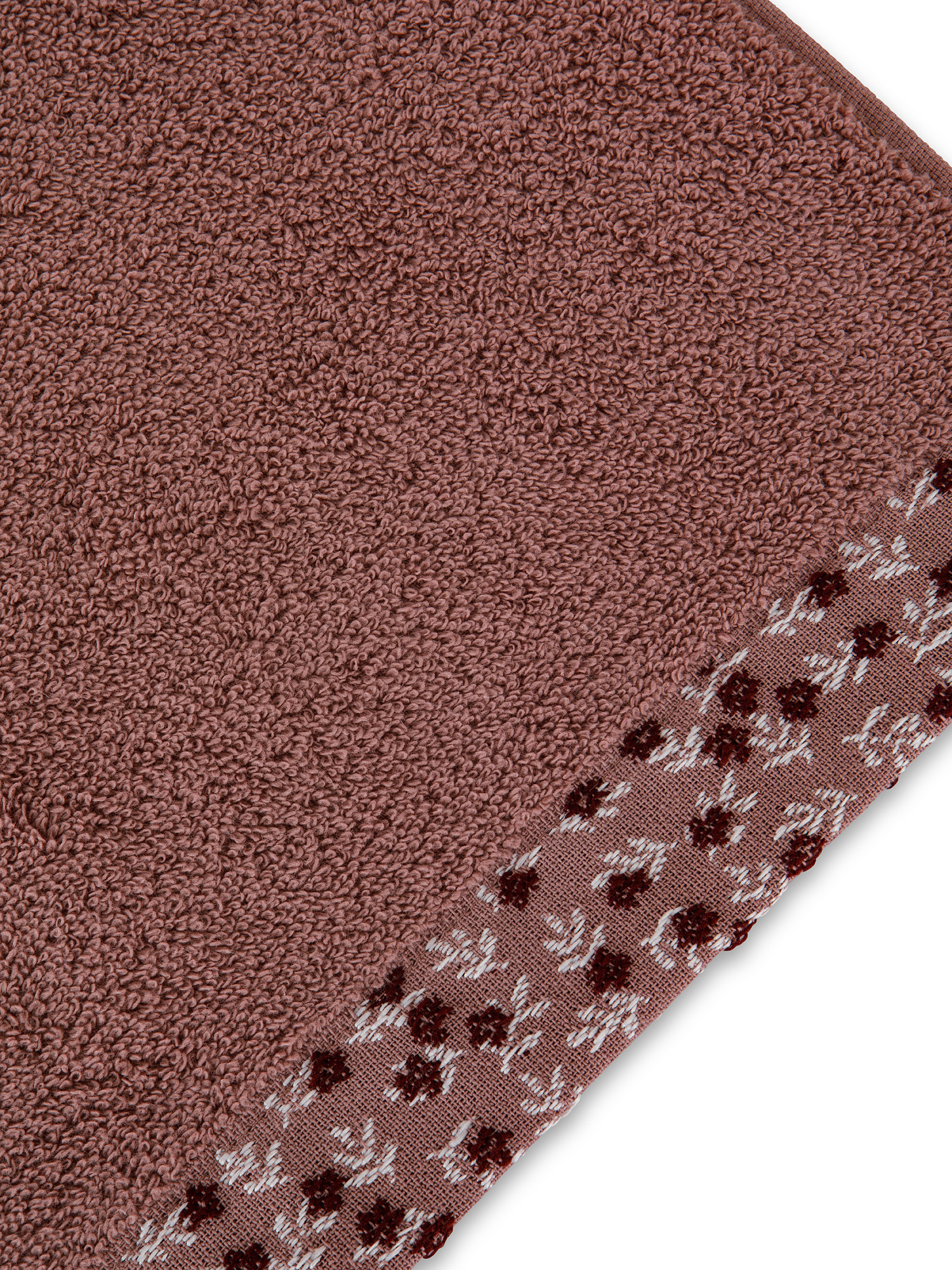 Asciugamano spugna di cotone bordo floreale, Rosa scuro, large image number 2