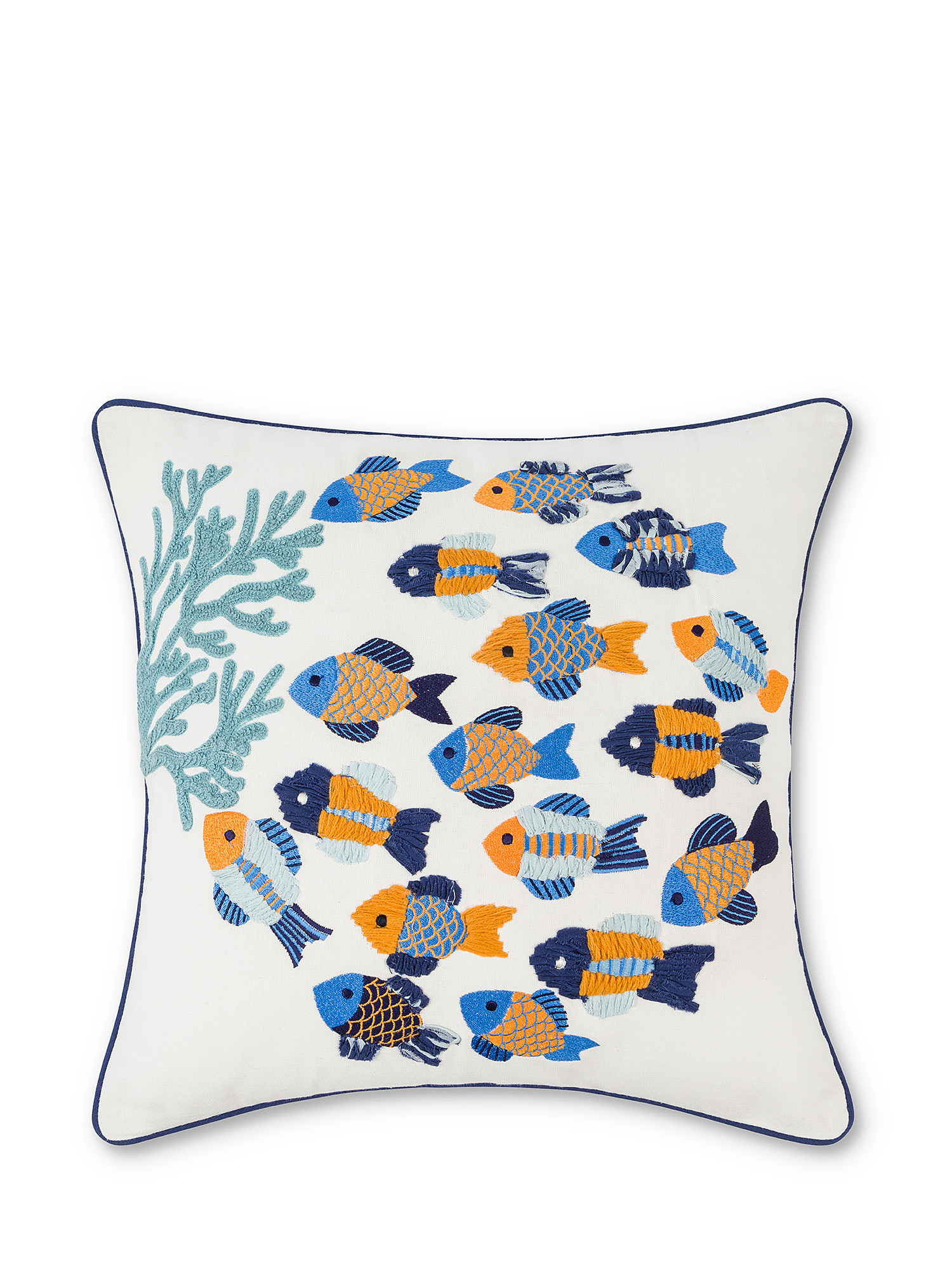 Cotton cushion with fish embroidery 45x45cm, Light Blue, large image number 0