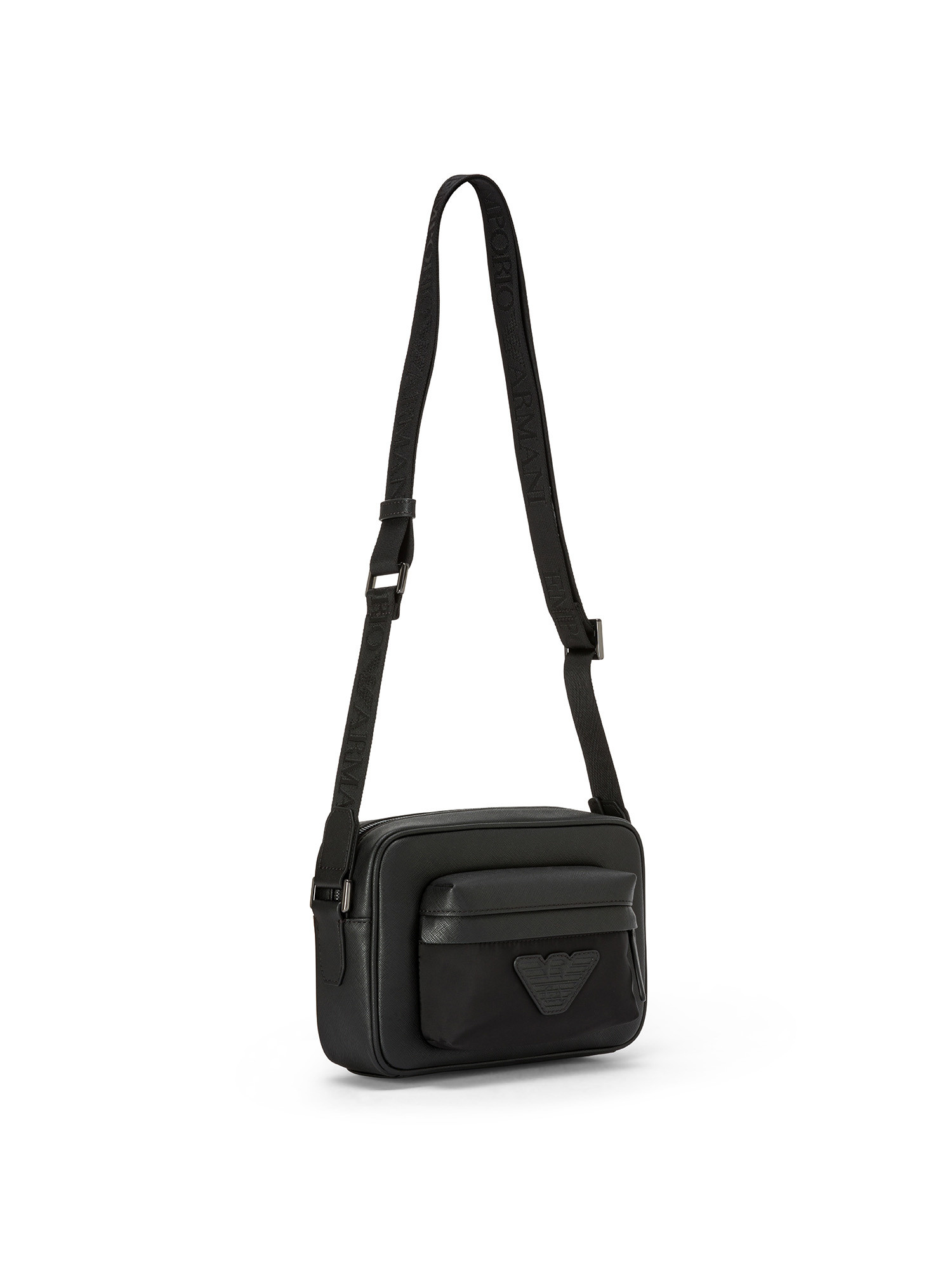 Emporio Armani - Leather shoulder bag with logo, Black, large image number 1