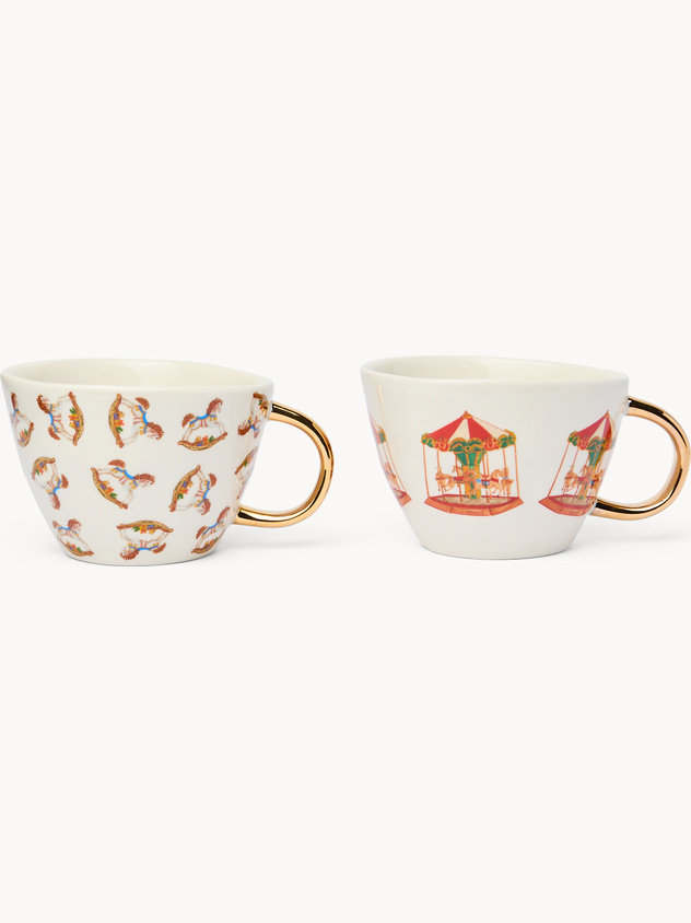 Decorated stoneware breakfast cups