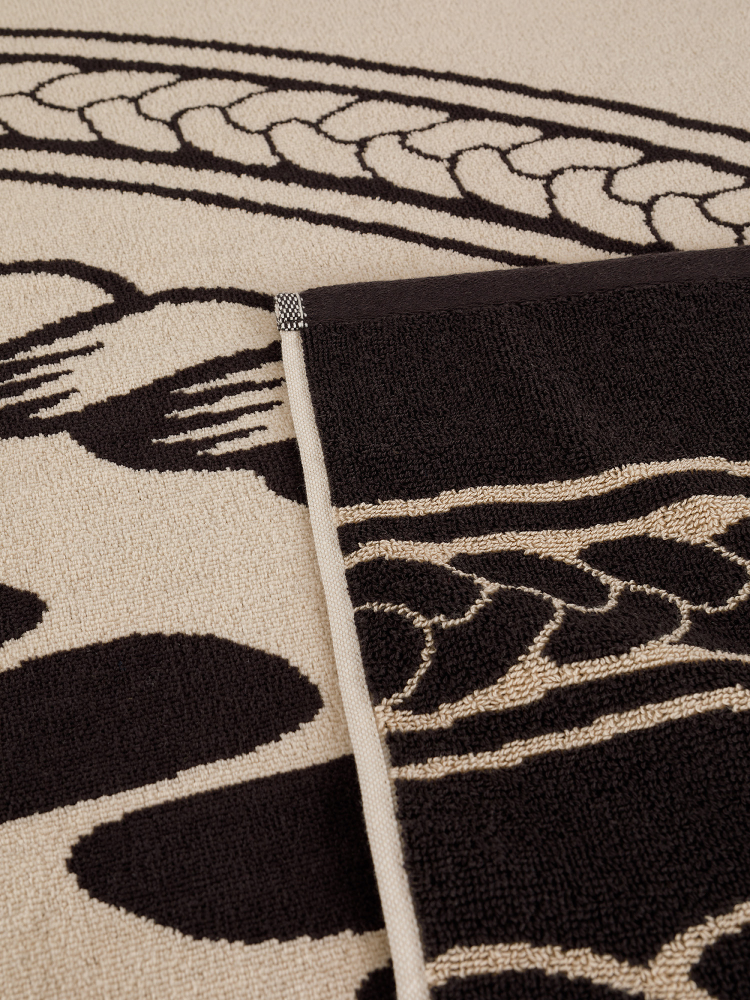 Nautical motif cotton velor beach towel, Beige, large image number 1