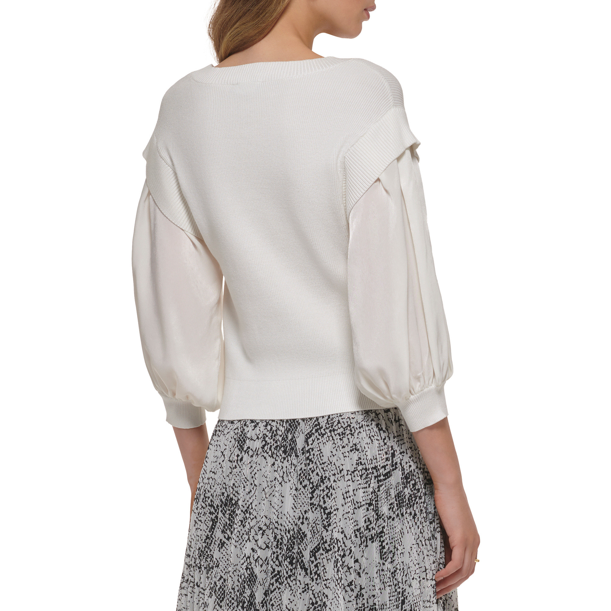 DKNY - Ribbed top with contrasting chiffon sleeve, White Ivory, large image number 3