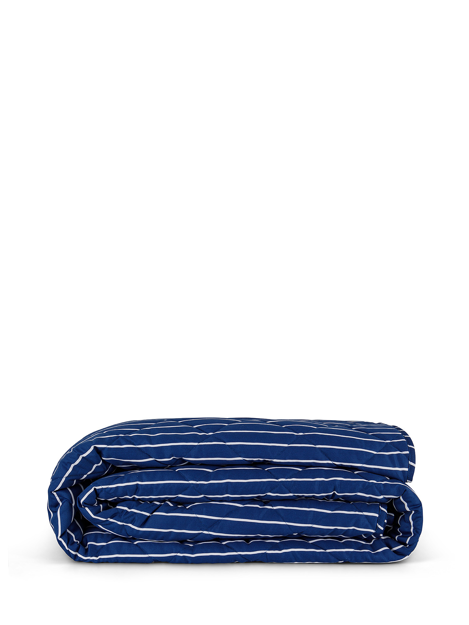 Striped cotton satin quilt, Blue, large image number 0