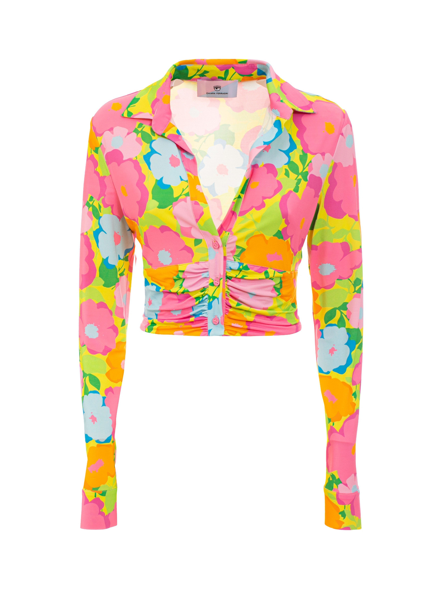 Chiara Ferragni - Cropped shirt in flower print jersey, Multicolor, large image number 0