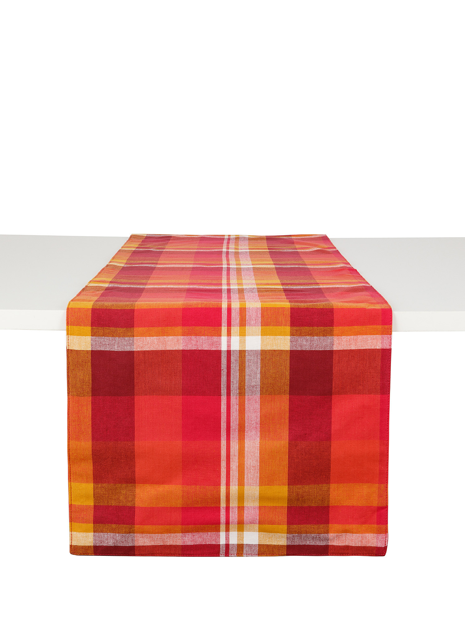 Check patterned cotton table runner, Orange, large image number 0