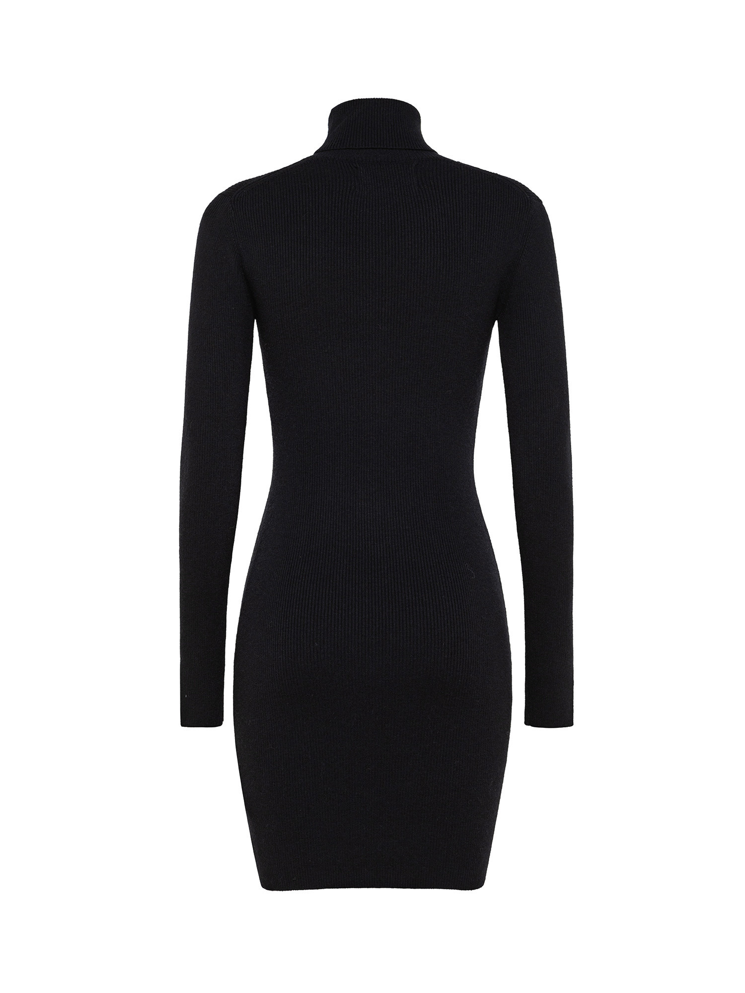 Ribbed dress with high collar, Black, large image number 0
