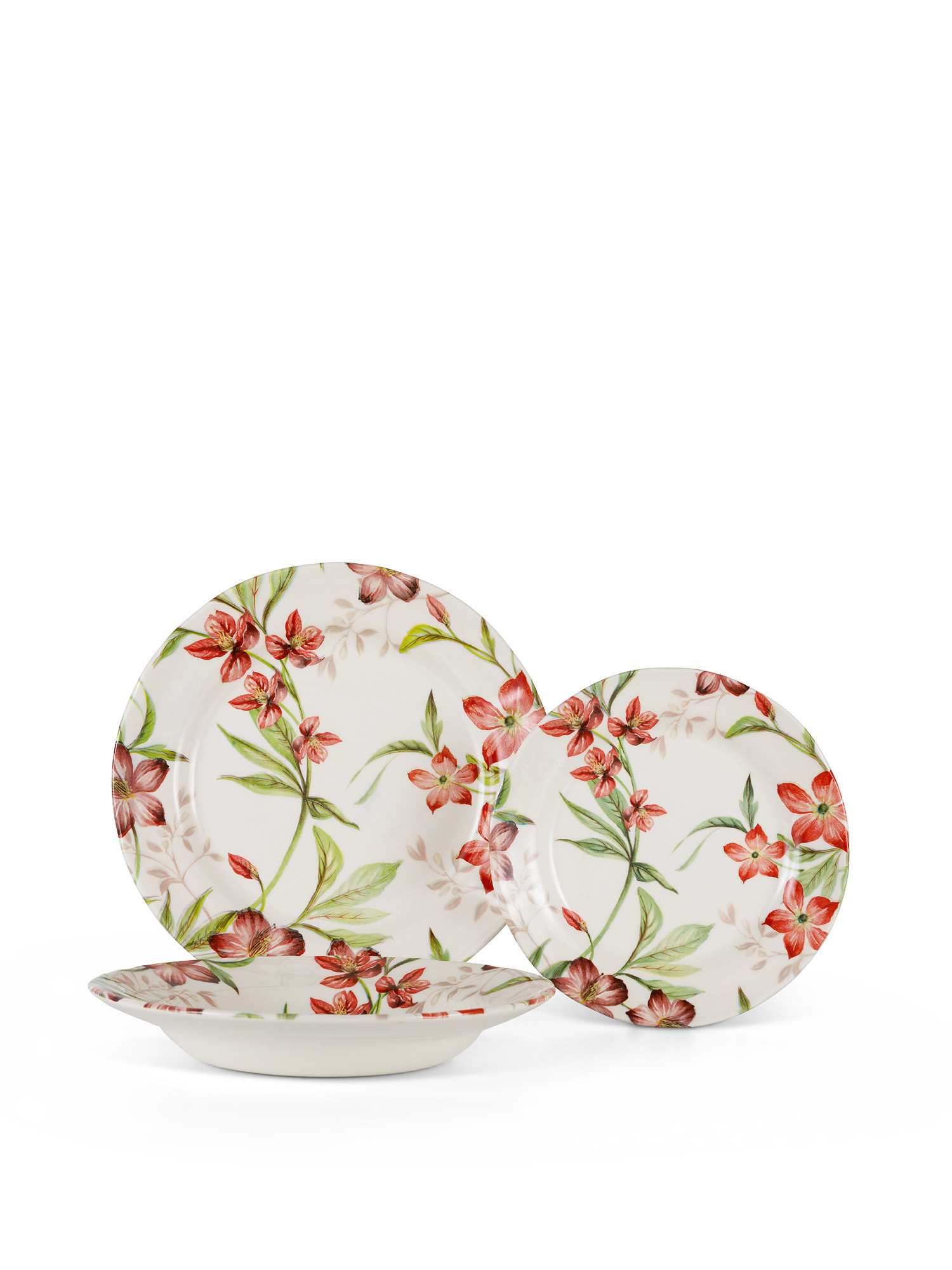 Set 18 piatti ceramica motivo floreale Summer Cottage, Bianco, large image number 0