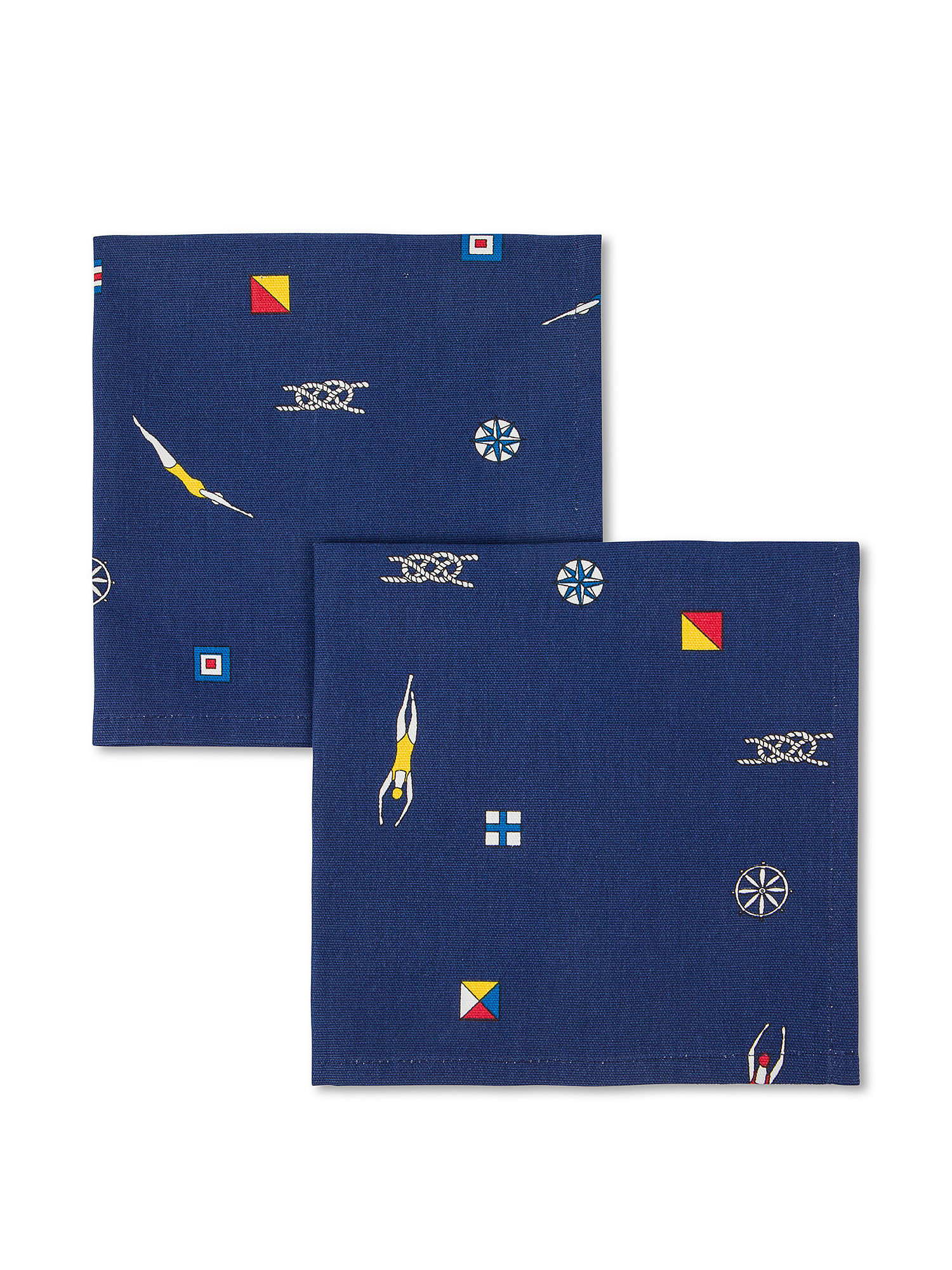 Set 2 tovaglioli puro cotone stampa bandiere nautiche, Blu, large image number 0