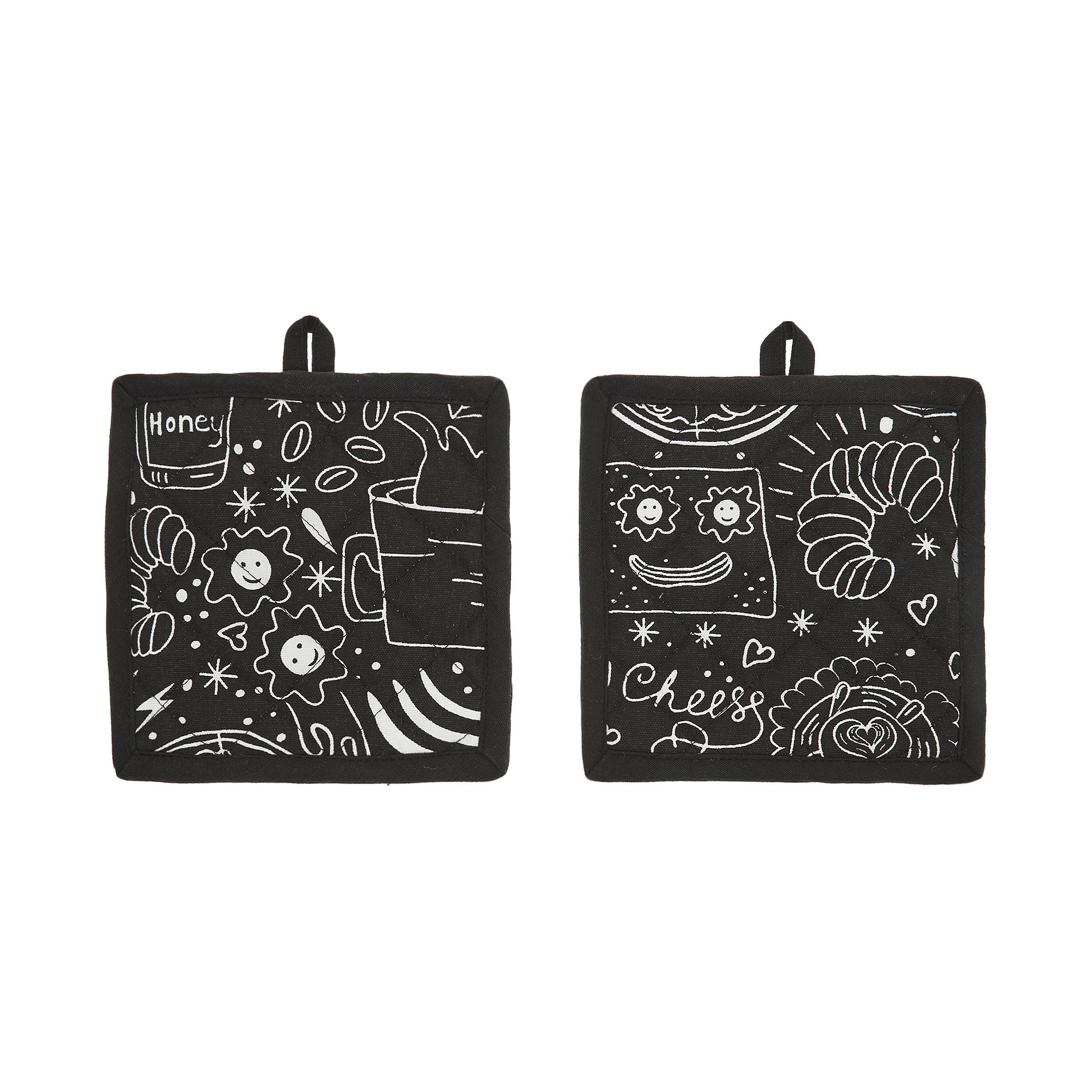 2-pack pot holders in 100% cotton with food print, Black, large image number 0