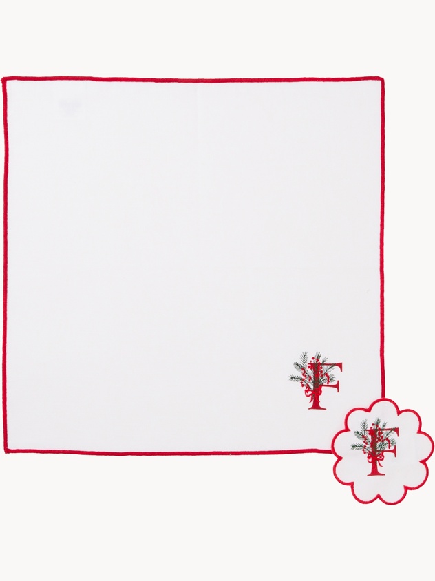 Napkin and coaster set with embroidered letter