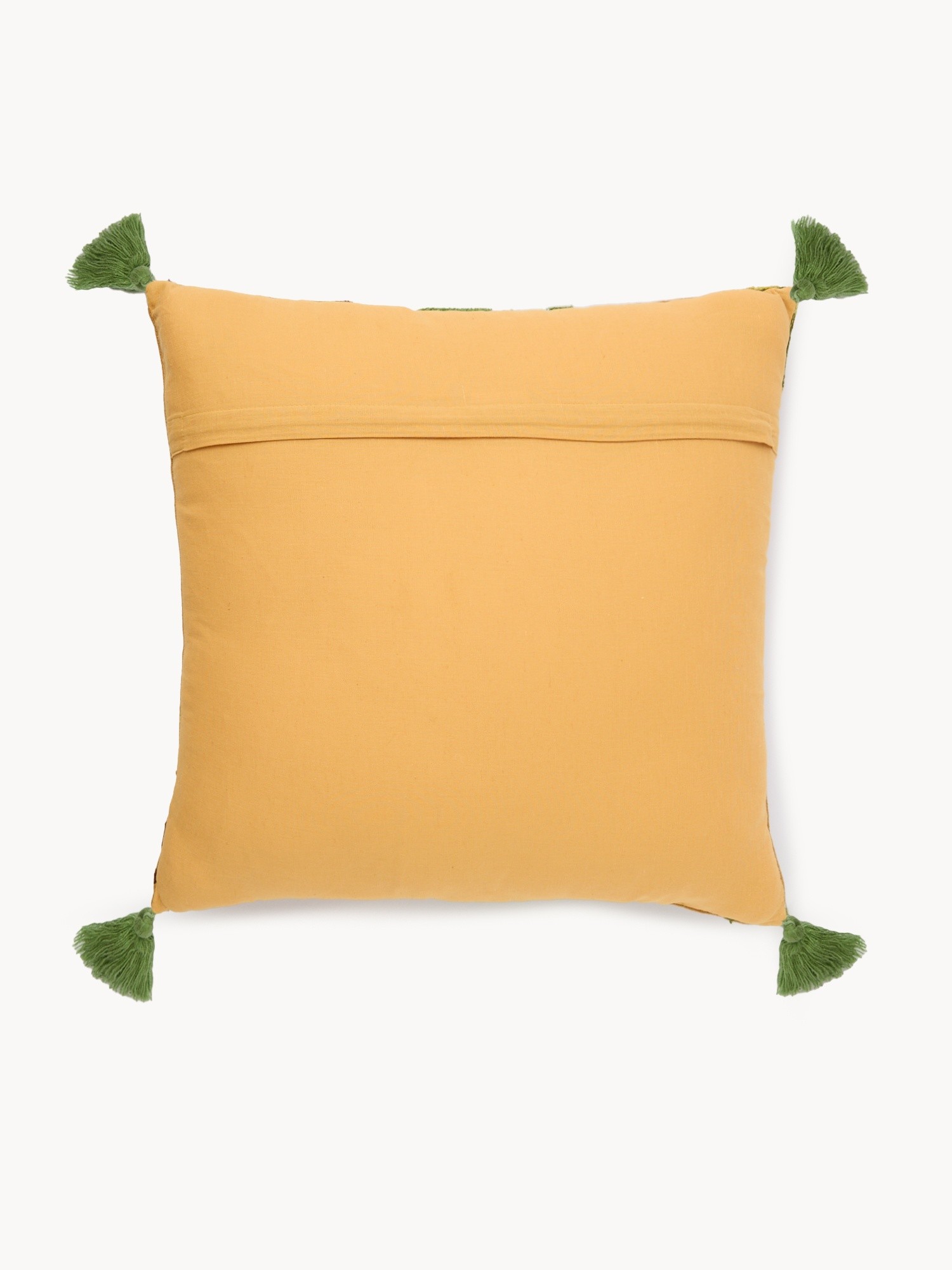 Cuscino con ricami floreali e nappine 45x45cm, Giallo ocra, large image number 1