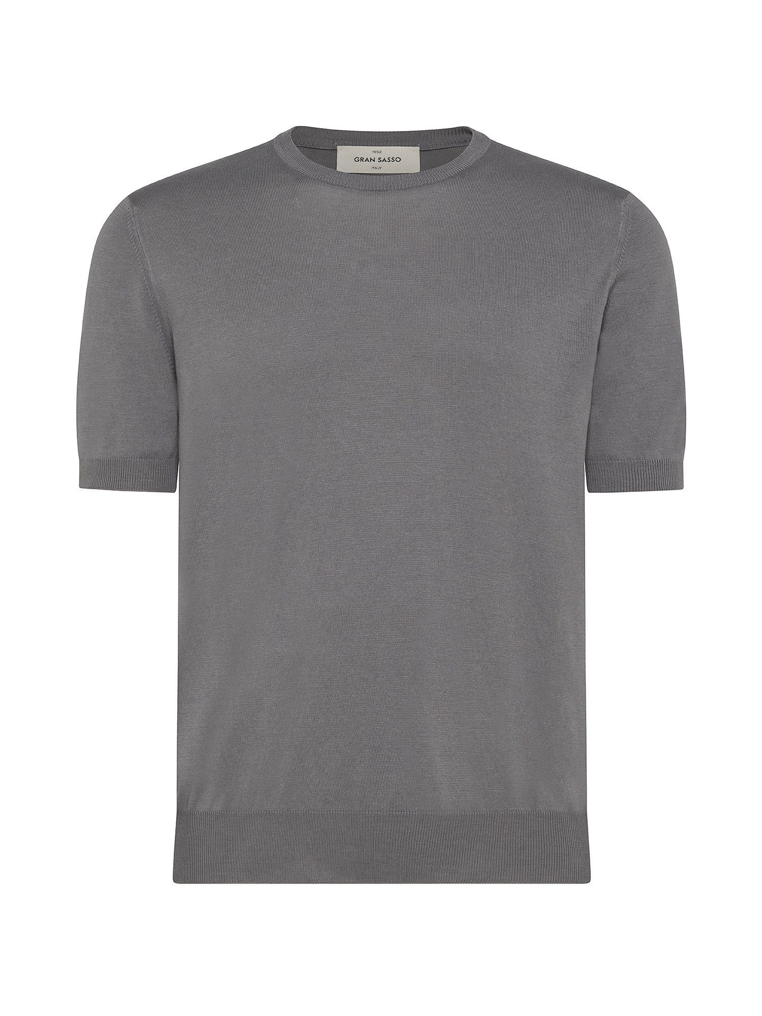 T-shirt in maglia a maniche corte in sottile cotone organico biologico effetto Vintage, Grigio tortora, large image number 0