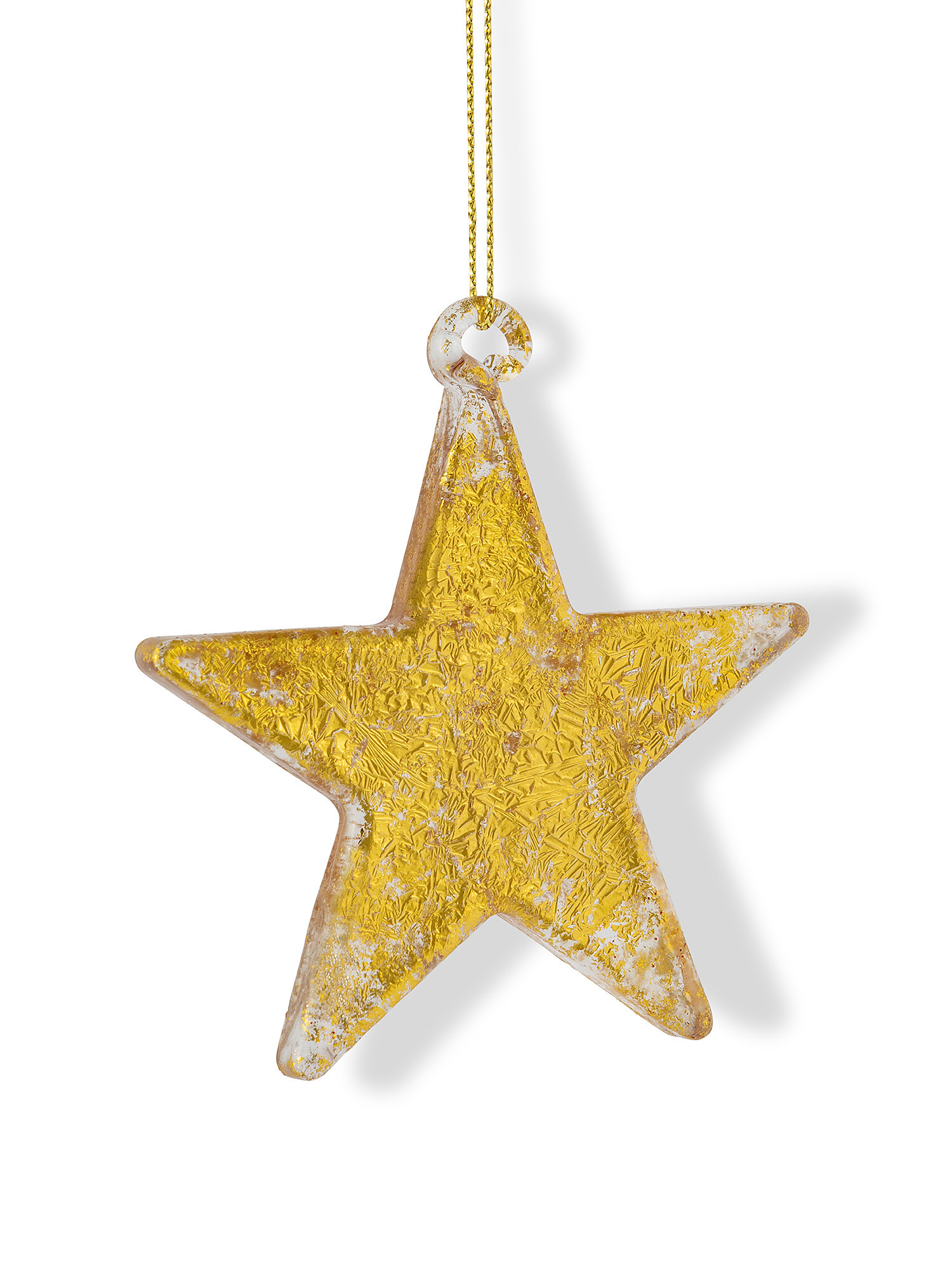 Hand decorated glass star tree decoration, Gold, large image number 1