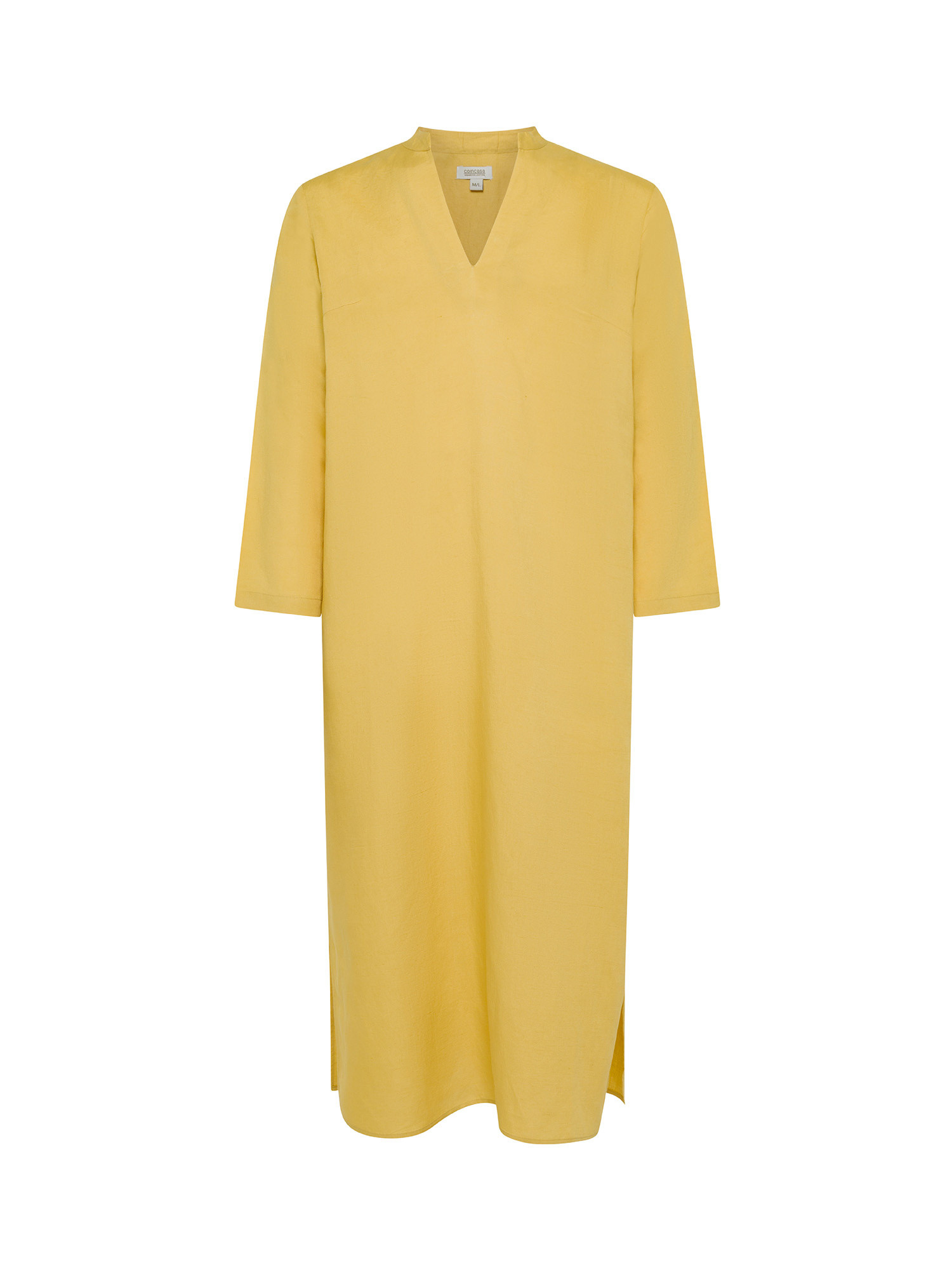 Long caftan in linen and viscose, Light Yellow, large image number 0