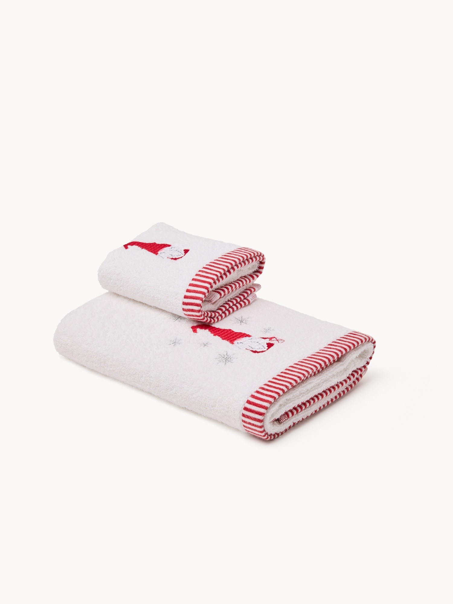 Set of 2 terry towels with gnome design, White, large image number 0