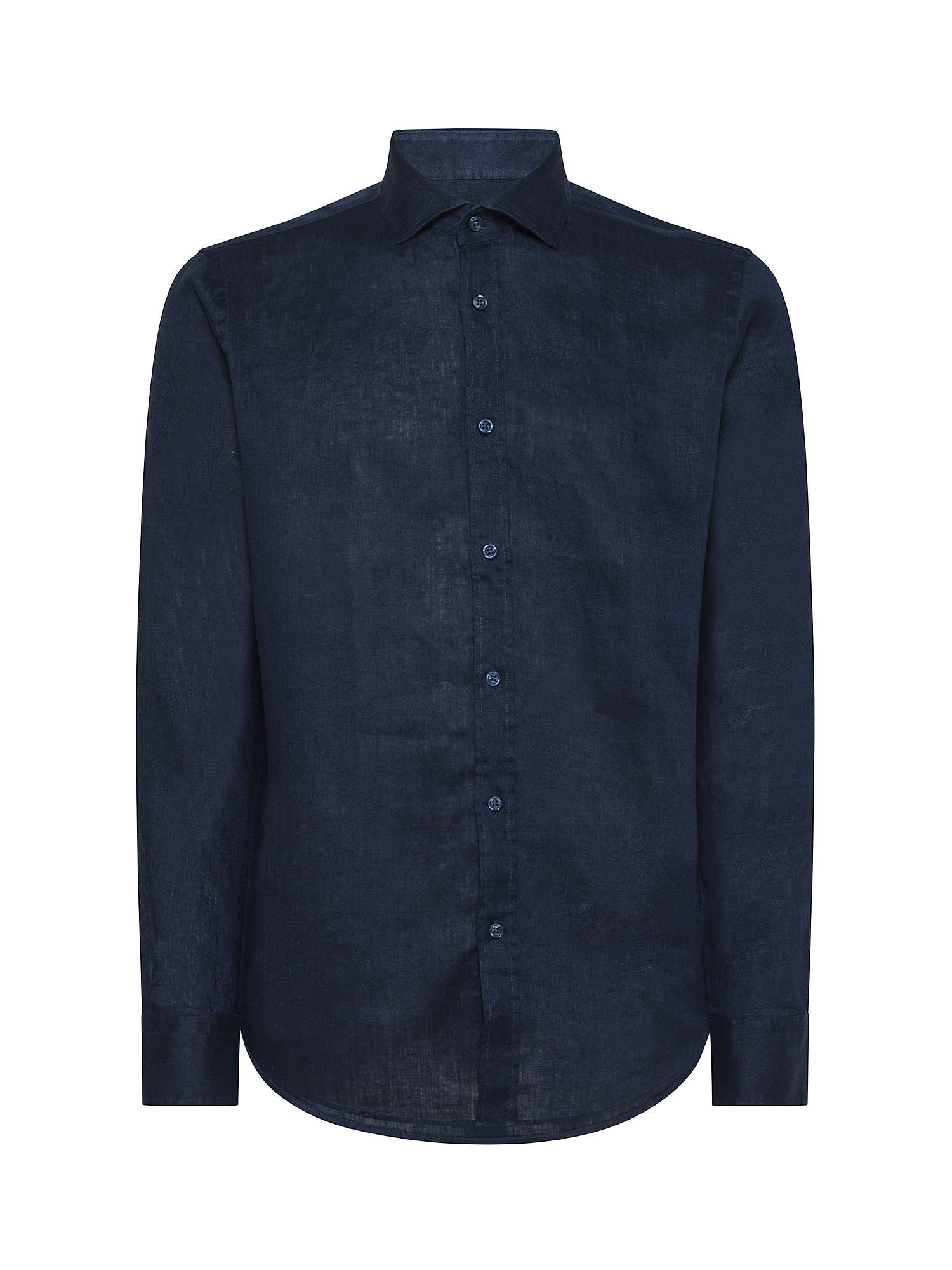 Luca D'Altieri - Camicia tailor fit in puro lino, Blu scuro, large image number 0