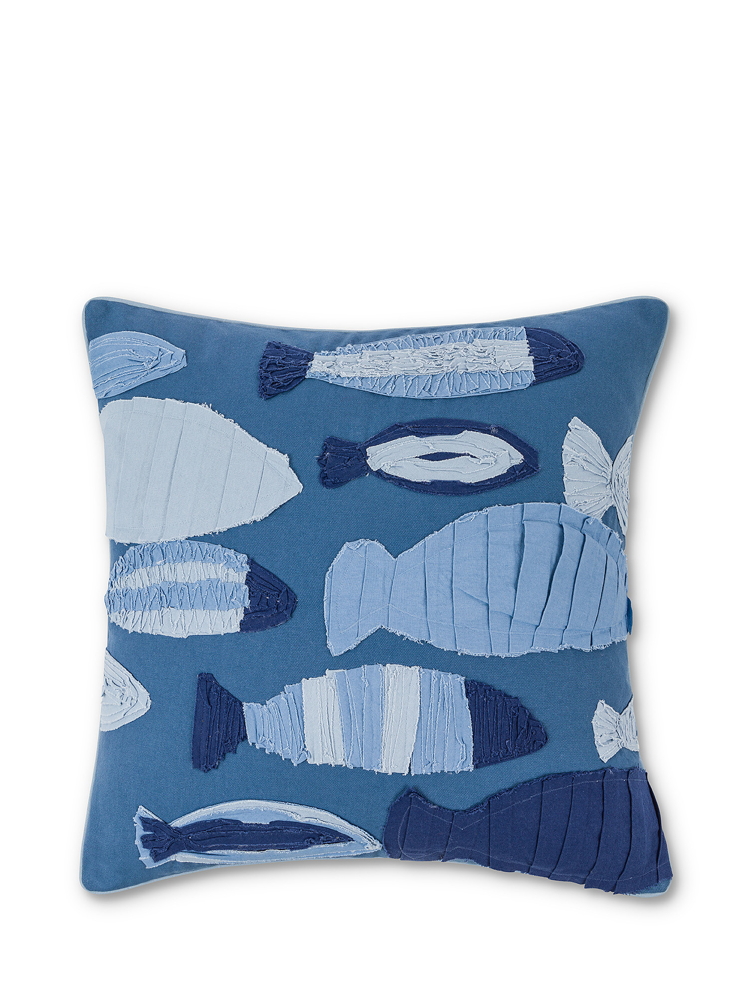 Cotton cushion with fish applications 45x45cm, Blue, large image number 0