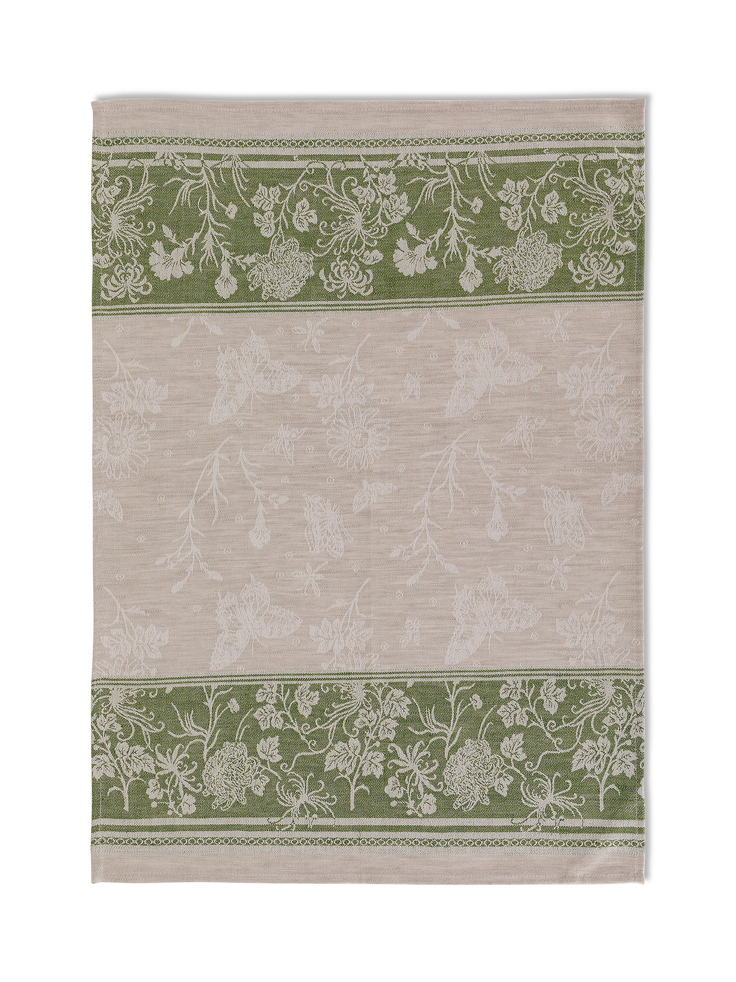 Linen and cotton tea towel with floral motif, Beige, large image number 1