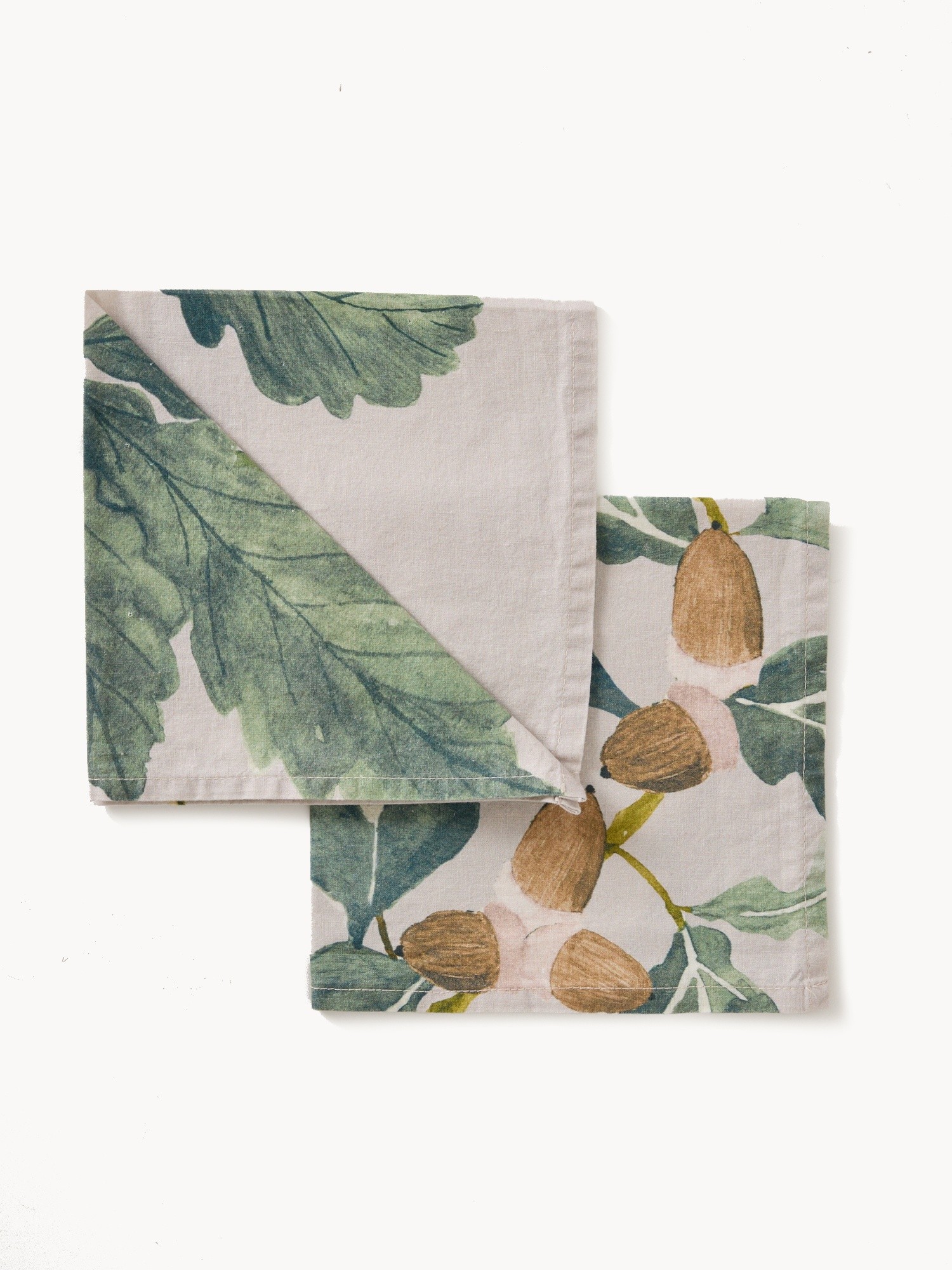 Set of 2 linen blend napkins with a botanical print, Verde/Naturale, large image number 0