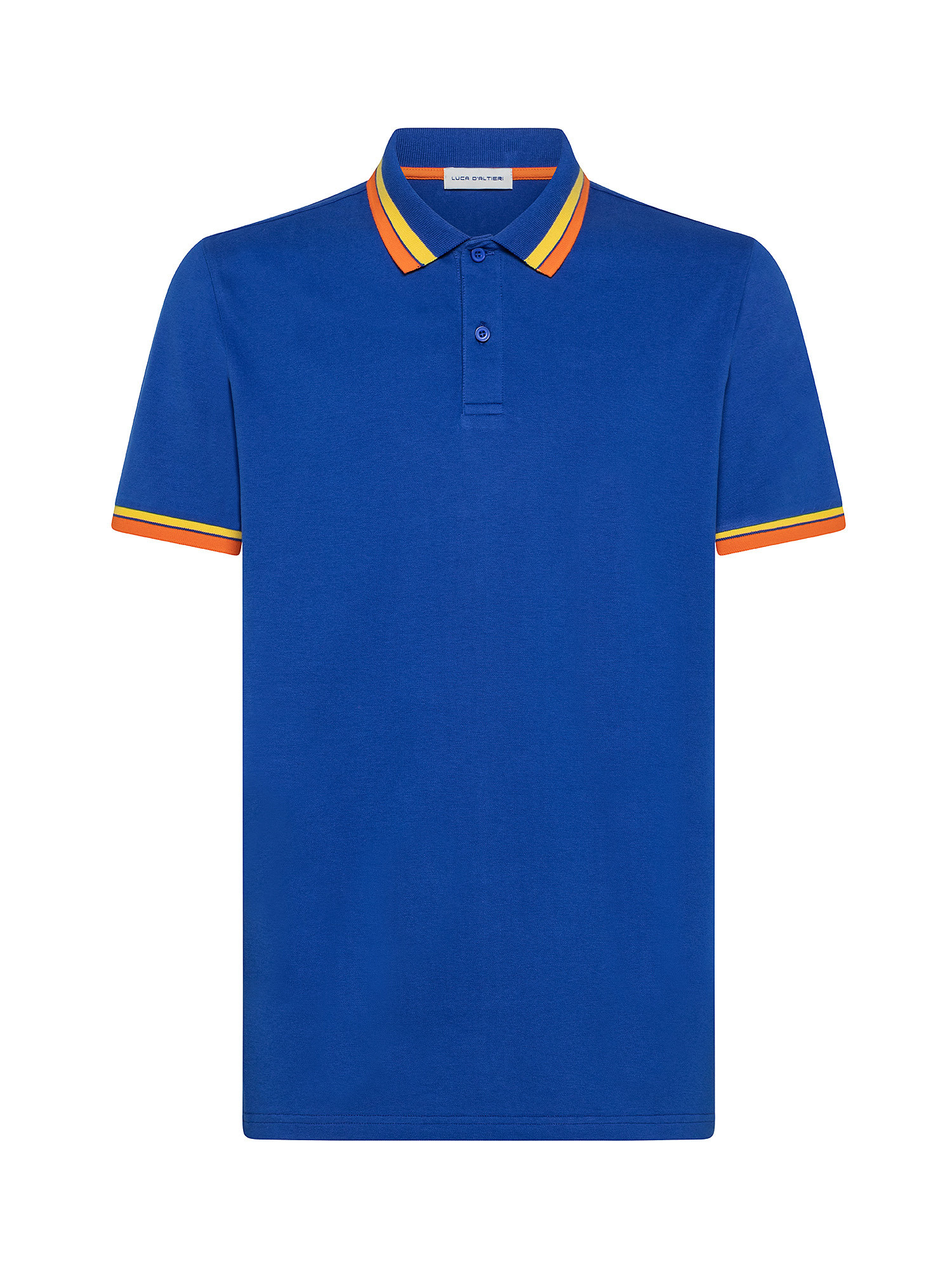 Stretch cotton polo shirt with contrasting stripes, Blue Cornflower, large image number 0