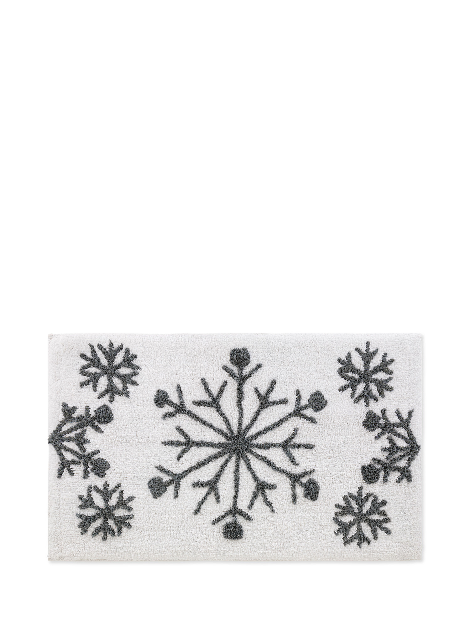 Tappeto bagno cotone ricamo fiocchi di neve, Bianco, large image number 0
