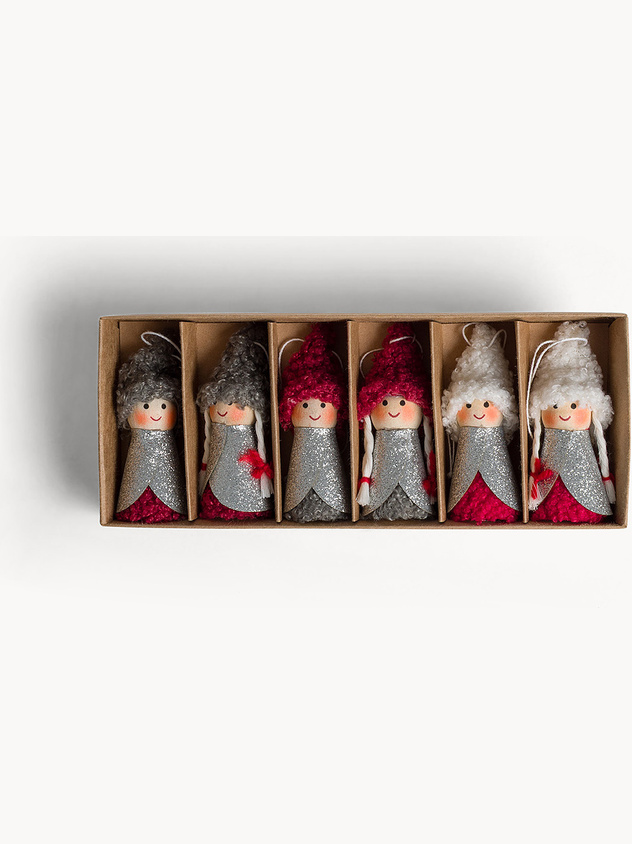 Set of 6 Mini Wooden Ornaments