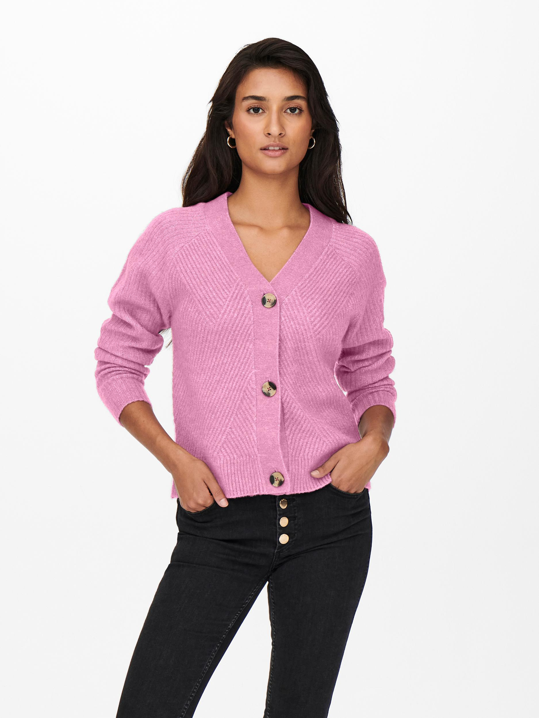 Only - Cardigan in maglia, Rosa fenicottero, large image number 2