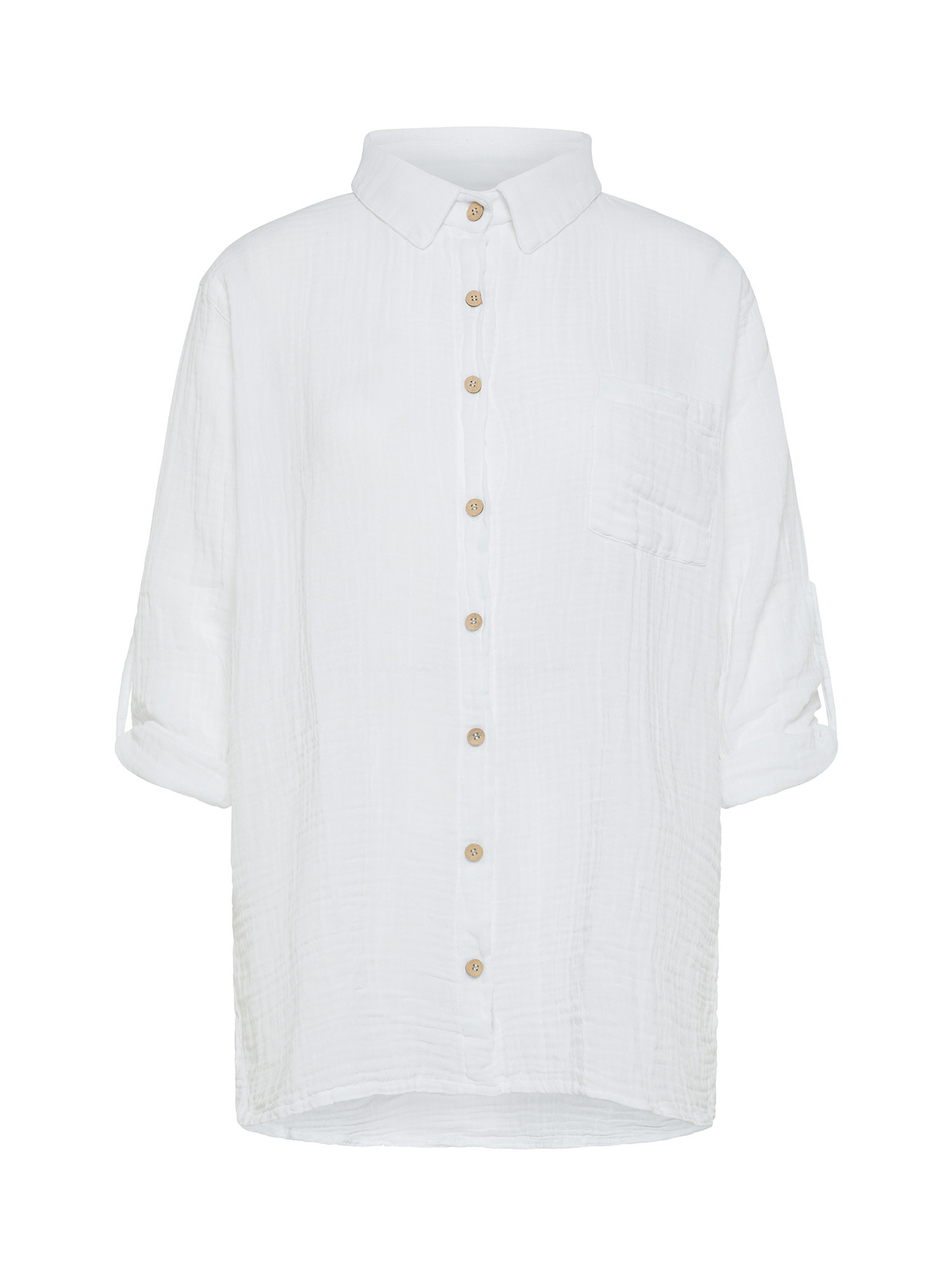 Camicia lunga in mussola maniche a 3/4, Bianco, large image number 0