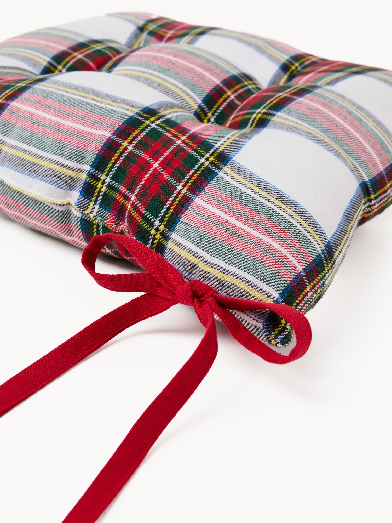 Cuscino da sedia in puro cotone tinto filo motivo tartan, Rosso mattone, large image number 1