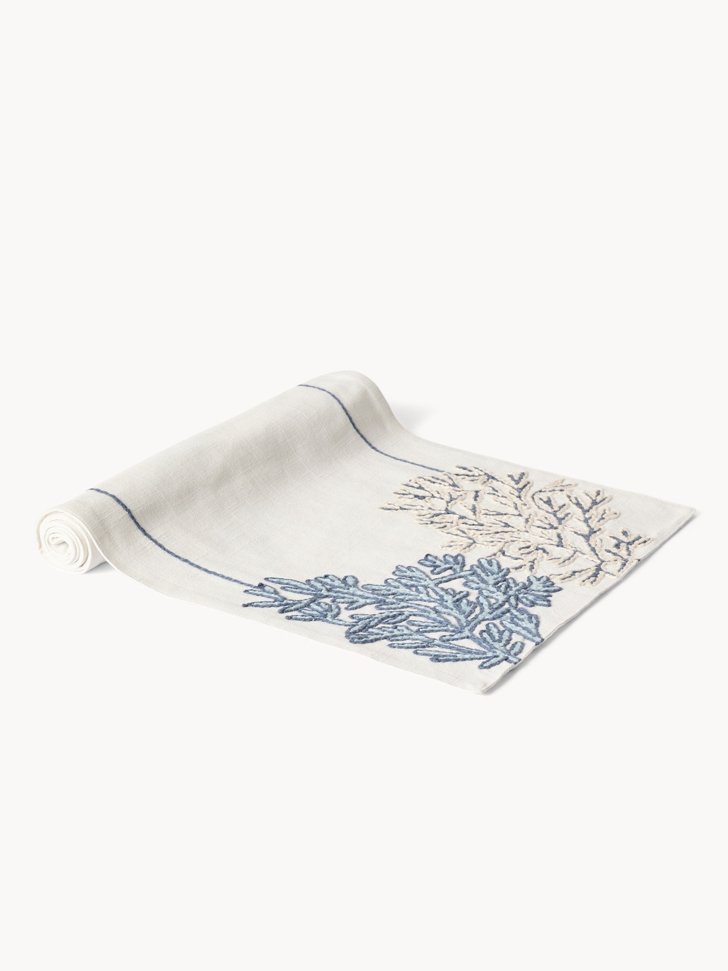 Runner in cotone ricamato, Bianco/Azzurro, large image number 0