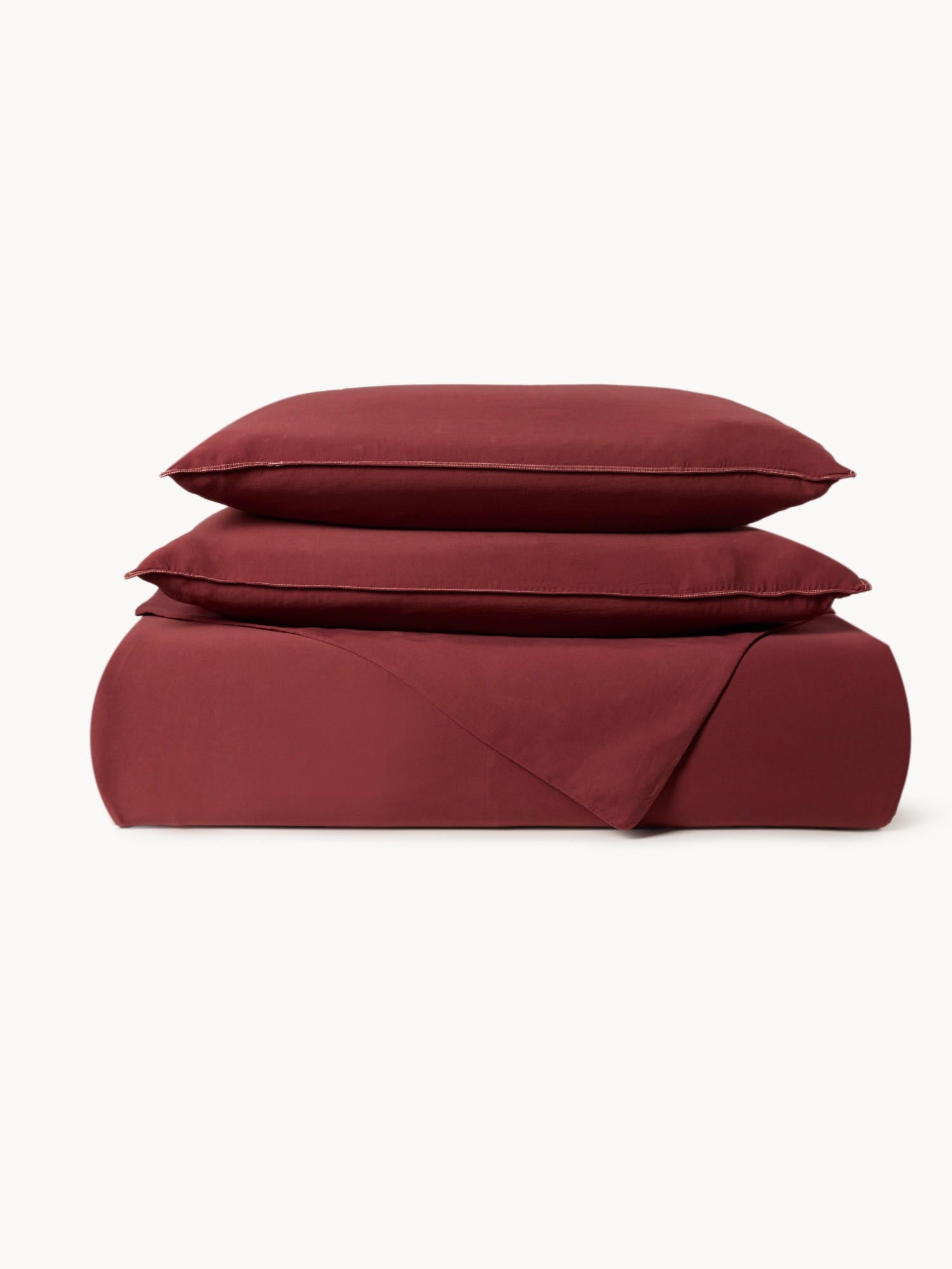 Plain washed cotton sateen flat sheet, Dark Red, large image number 1