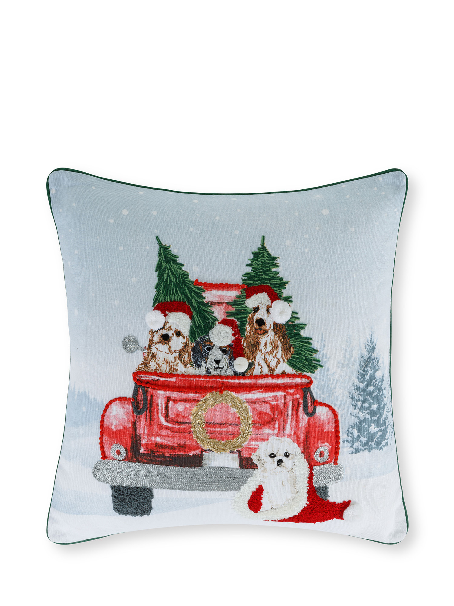 Pillow printed and embroidered dogs in the car 45x45 cm, White, large image number 0