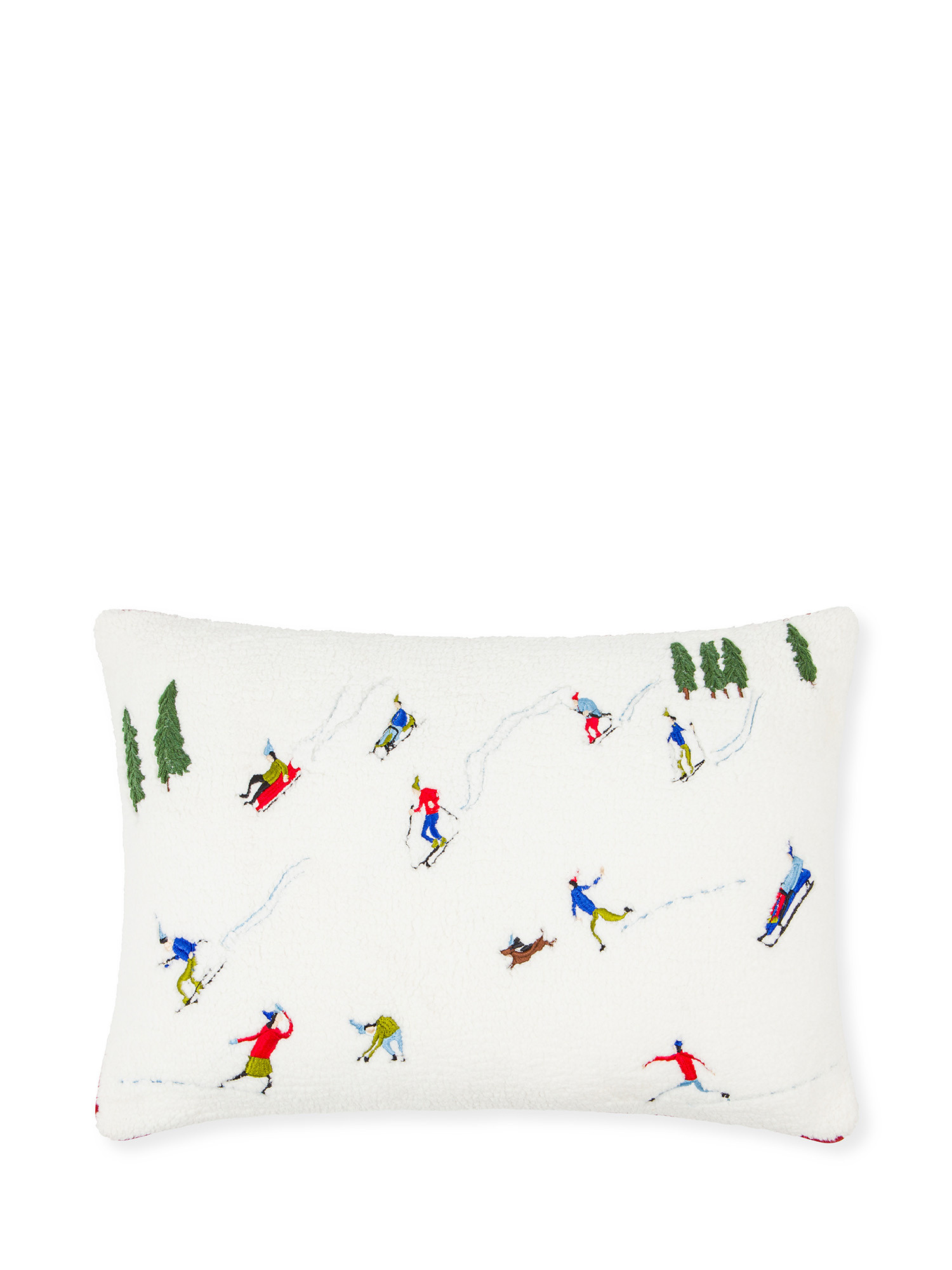 Cuscino tessuto sherpa ricamato 45x45cm, Bianco, large image number 0