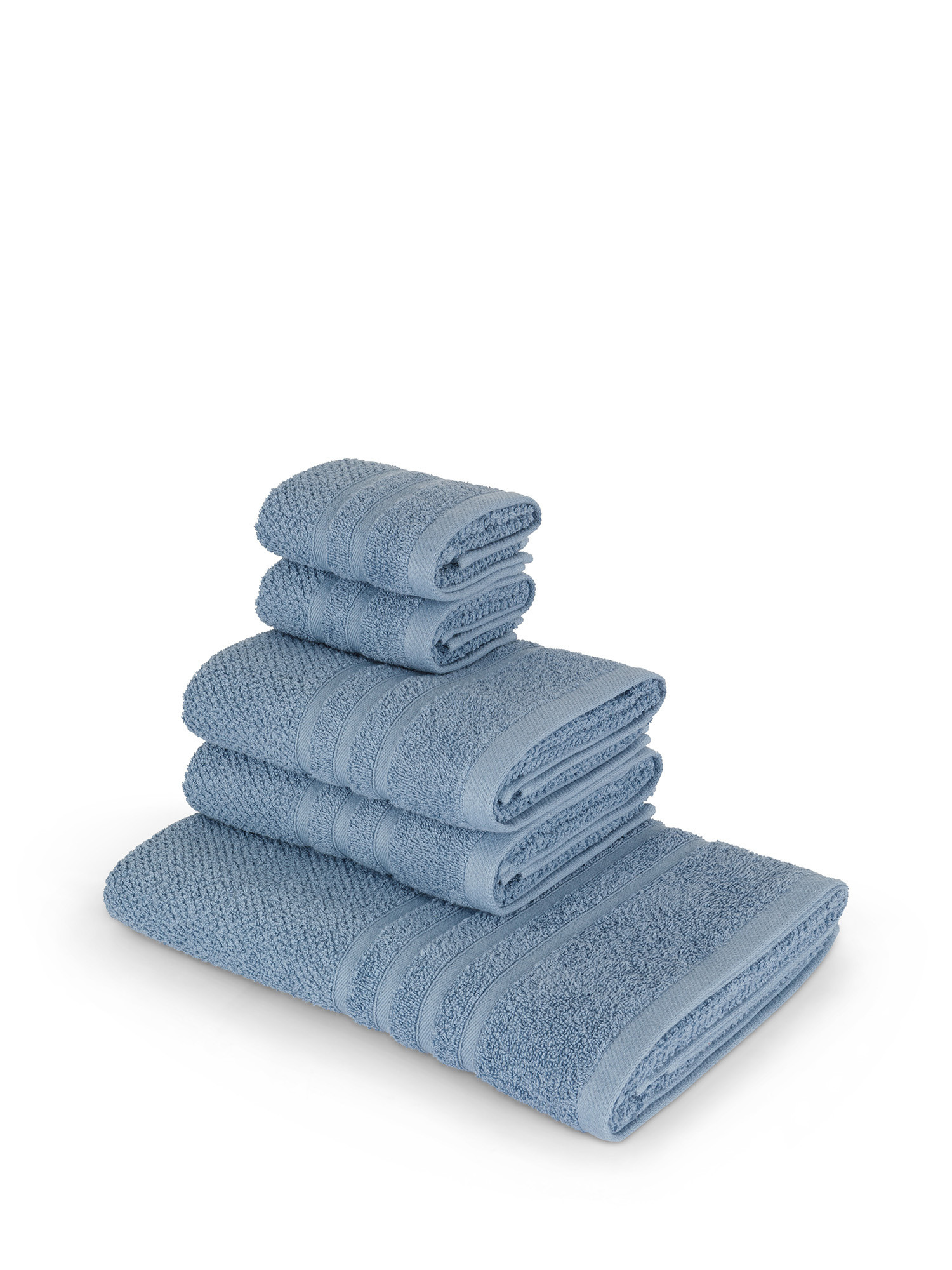 Set 5 asciugamani in spugna di cotone, Blu avio, large