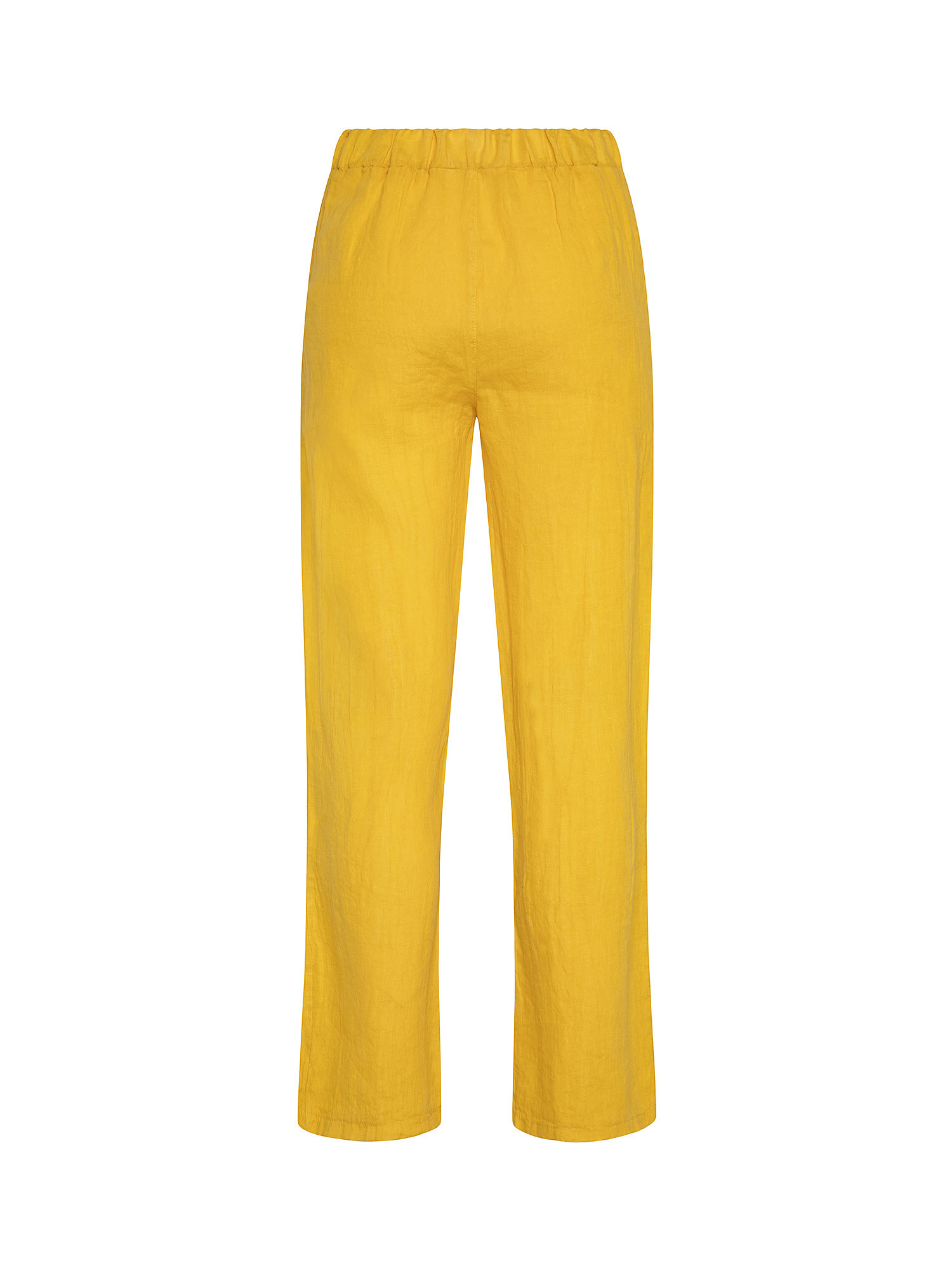 Pantalone puro lino con spacco, Giallo, large image number 1