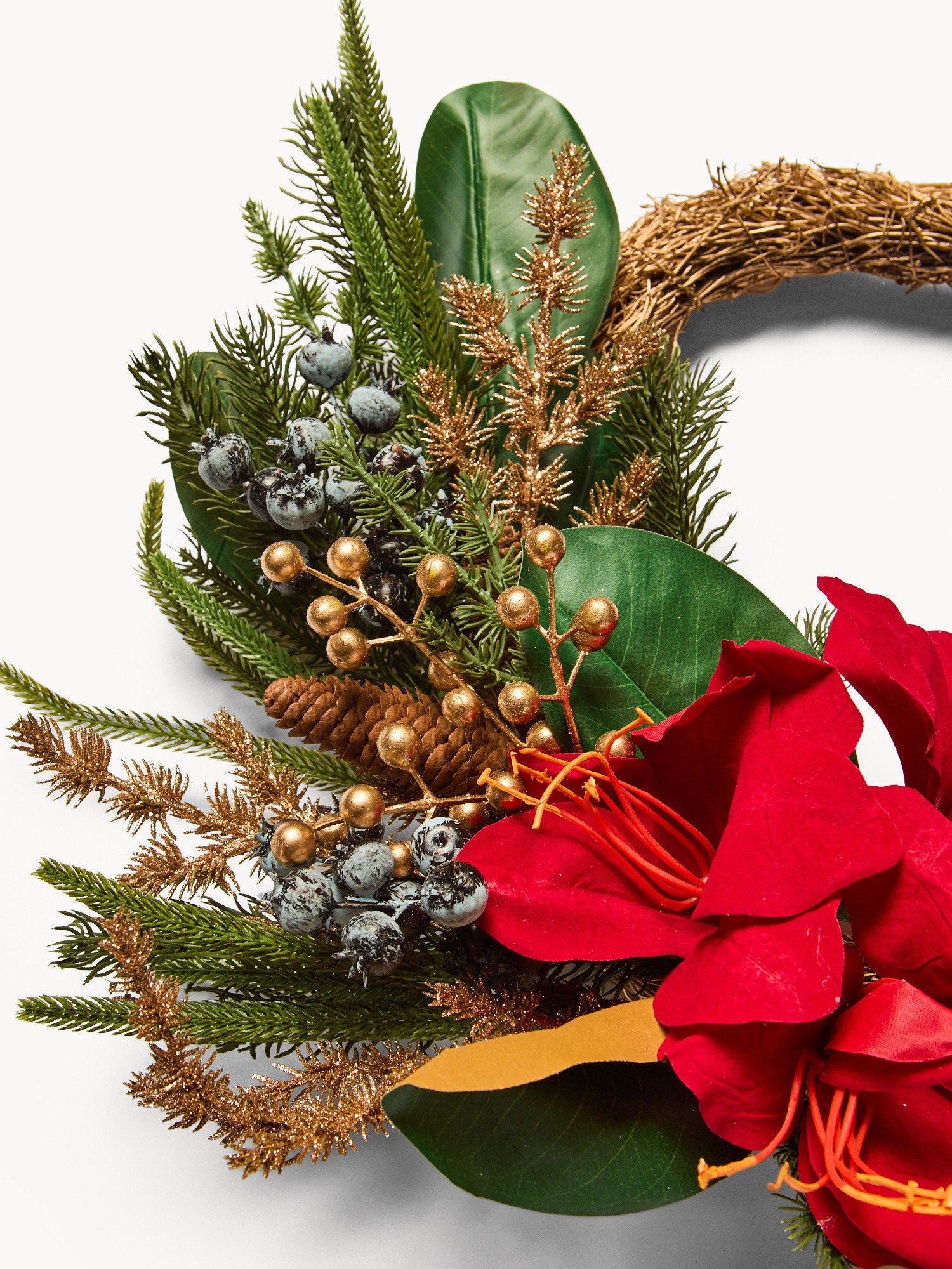 Wreath with artificial flowers, Red, large image number 1