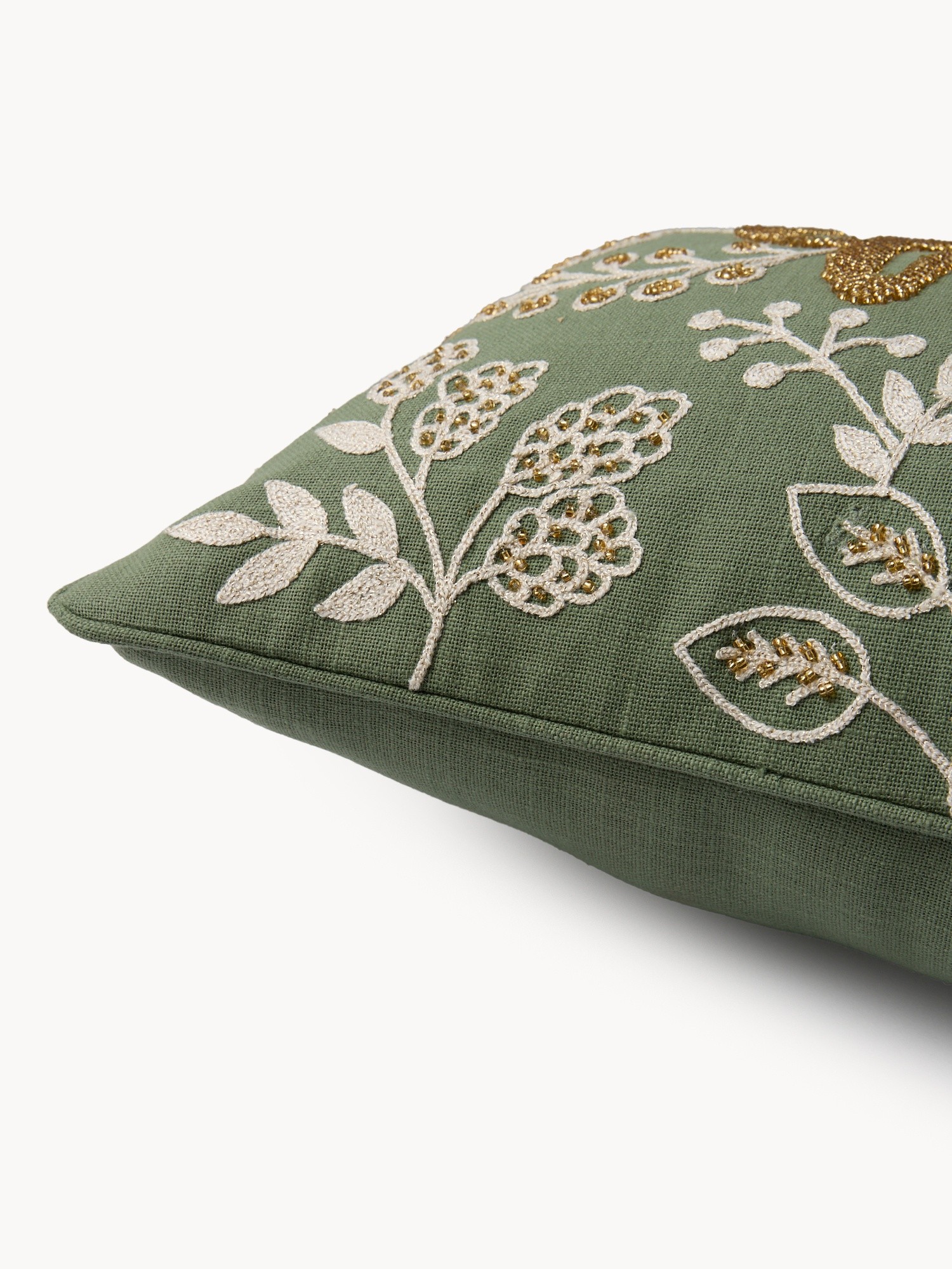 Home embroidered cushion 35x55cm, Verde/Oro, large image number 1