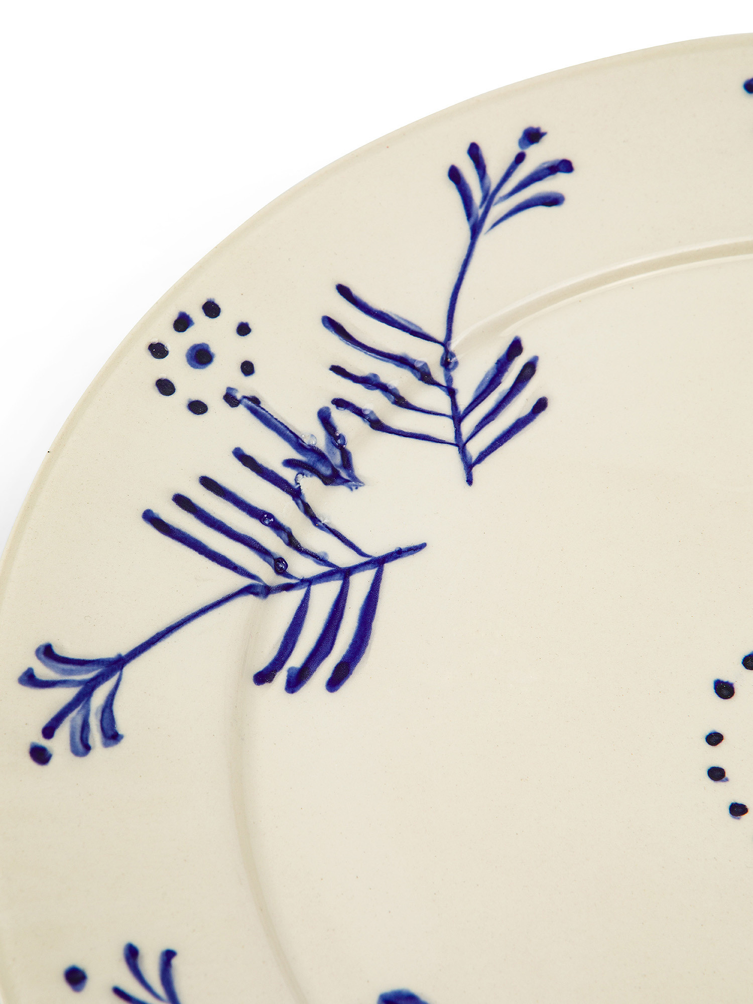 Piatto piano ceramica motivo fiori, Blu, large image number 1