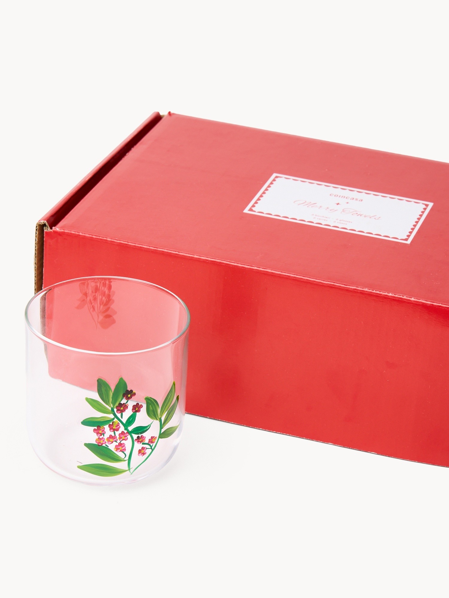 Set 6 bicchieri in vetro borosilicato con motivi botanici, Trasparente, large image number 1