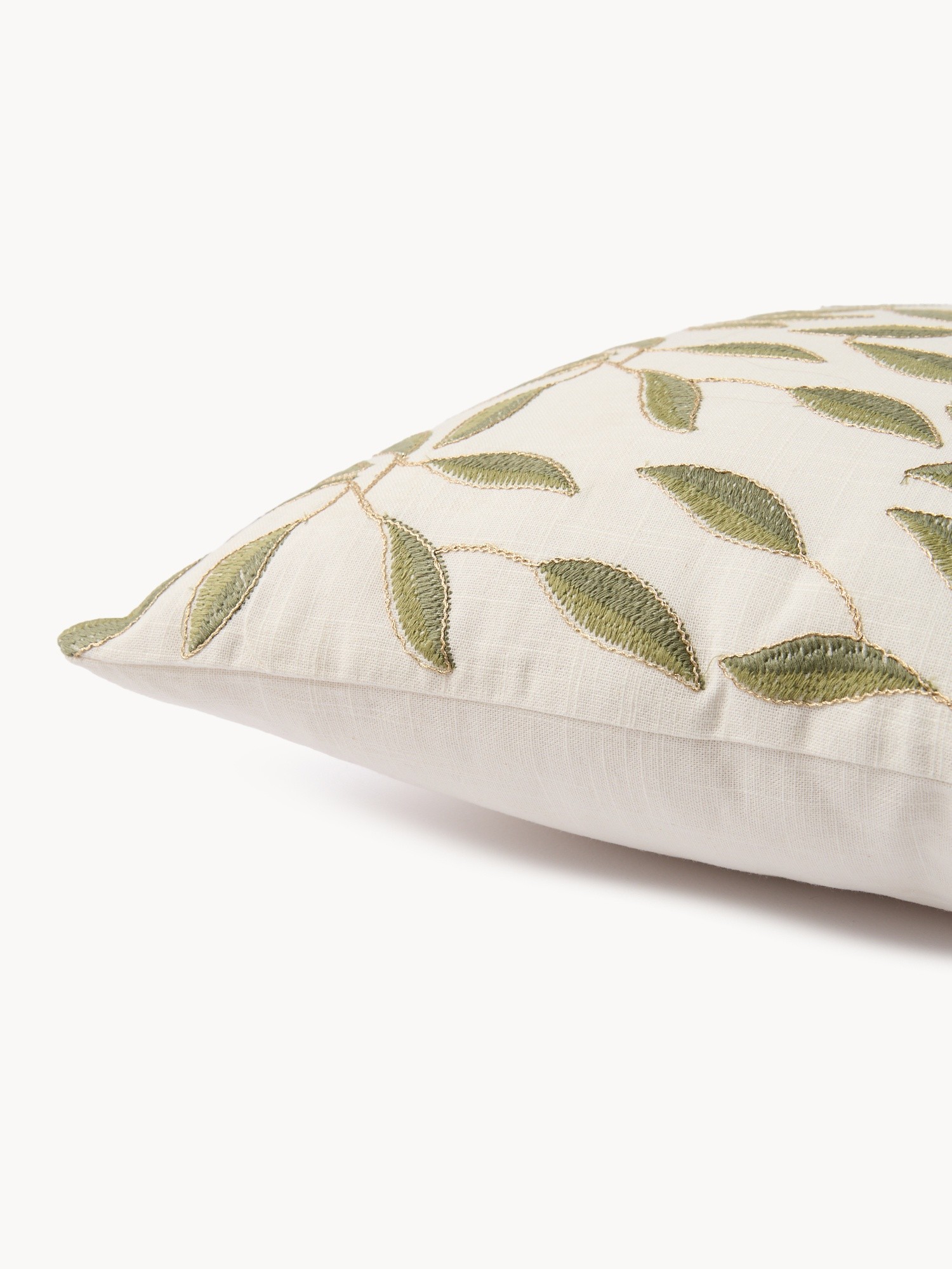 Foliage embroidered cushion 45x45cm, Verde/Oro, large image number 2