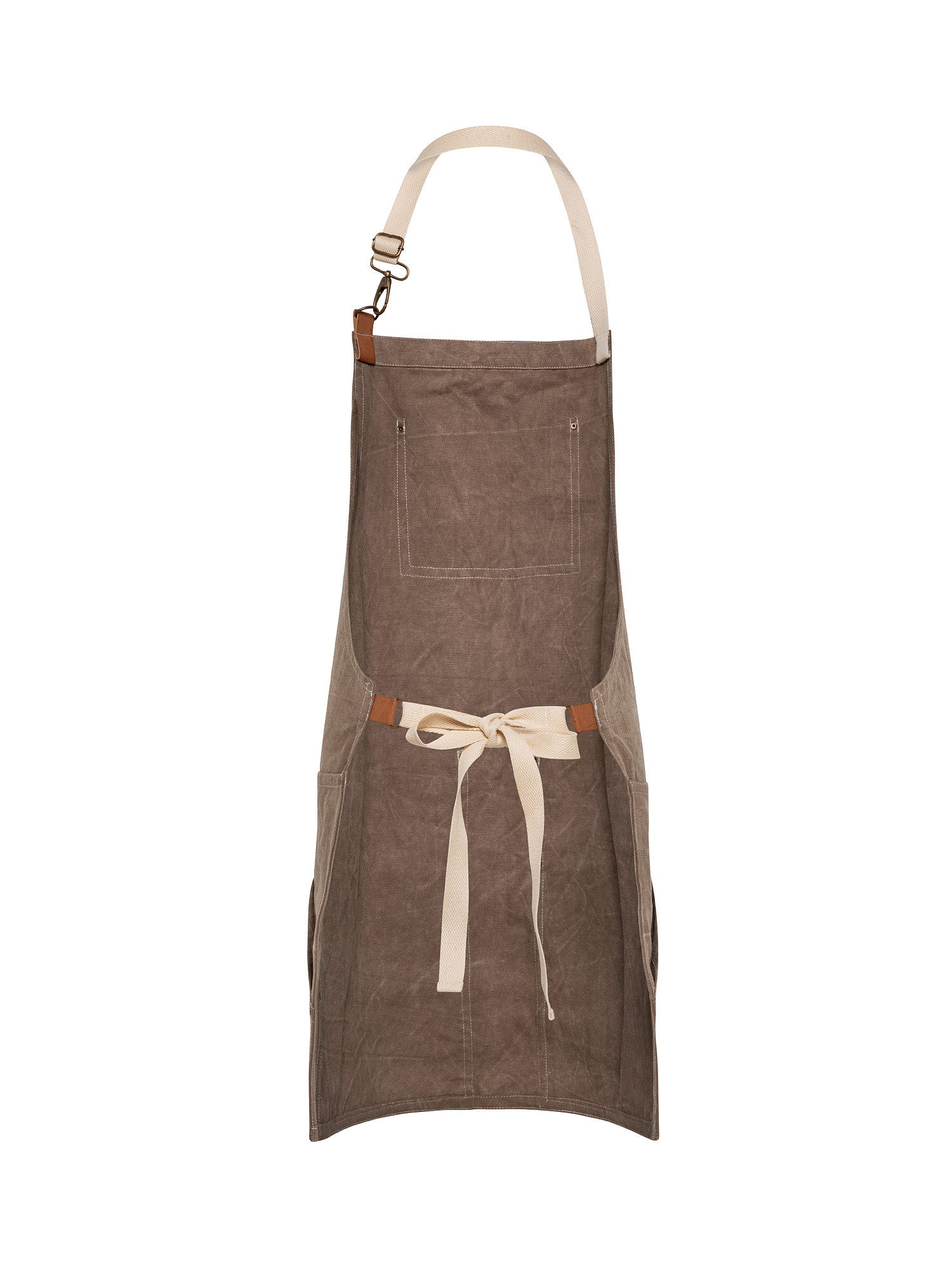Kitchen apron in pure cotton with leather inserts, Green, large image number 1