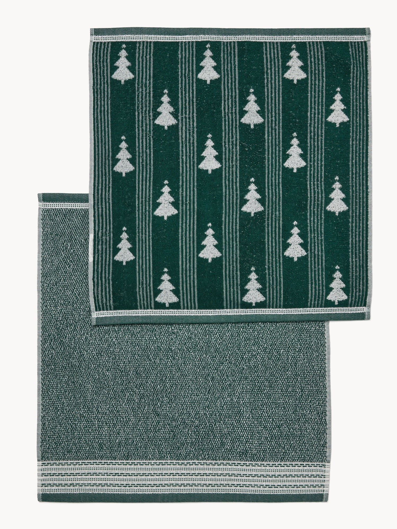 Set di 2 strofinacci in spugna di puro cotone trama jacquard natalizia., Verde, large image number 1