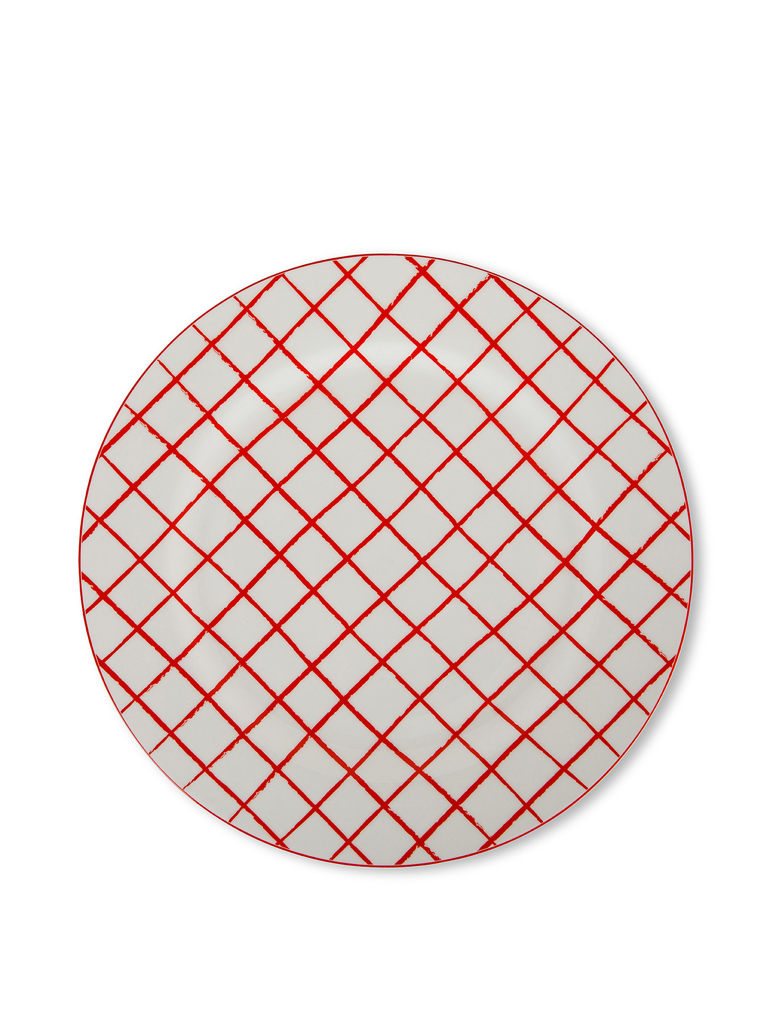 New bone china dinner plate with check motif, Red, large image number 0
