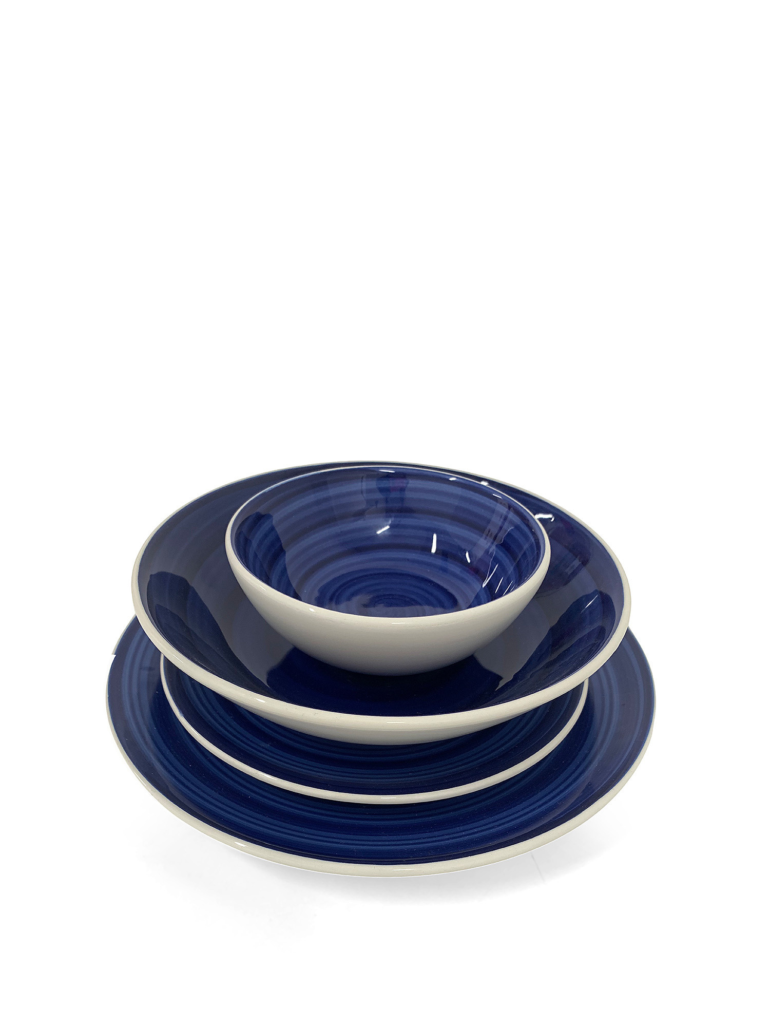 Spiral hand painted ceramic dinner plate, Blue, large image number 1