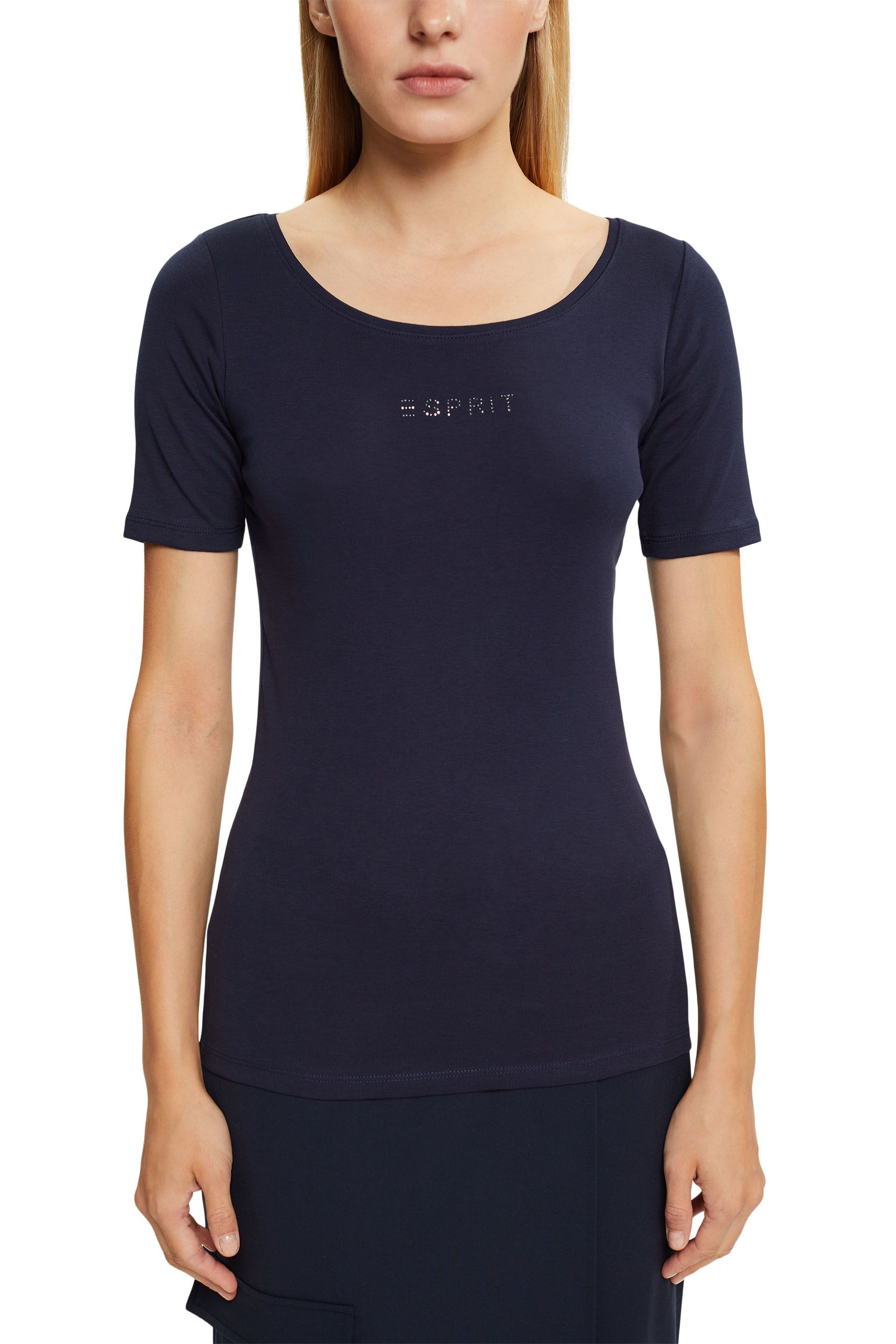 Esprit - T-shirt con logo in cotone, Blu scuro, large image number 1