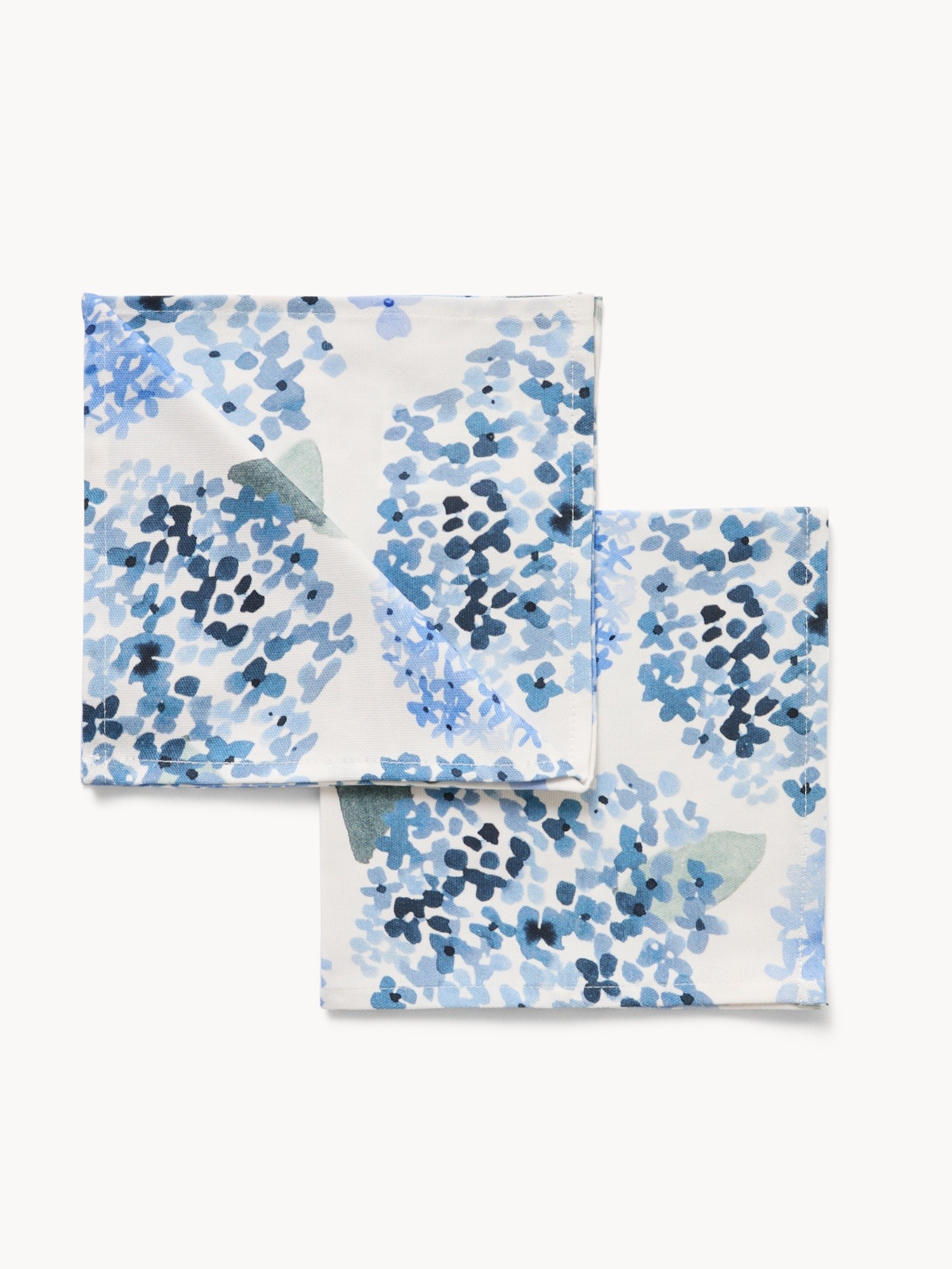 Set 2 tovaglioli in panama di cotone con stampa ortensie, Azzurro, large image number 0