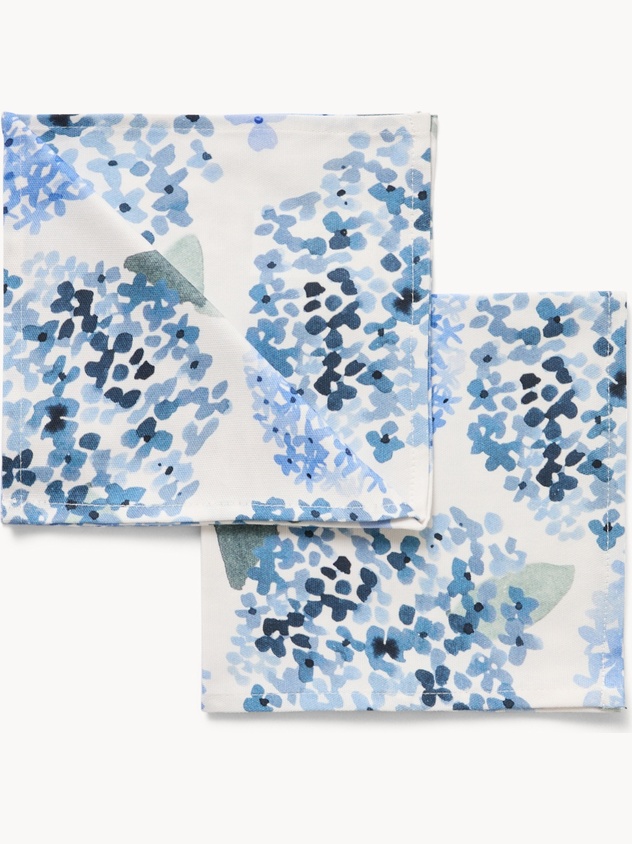 Set 2 tovaglioli in panama di cotone con stampa ortensie