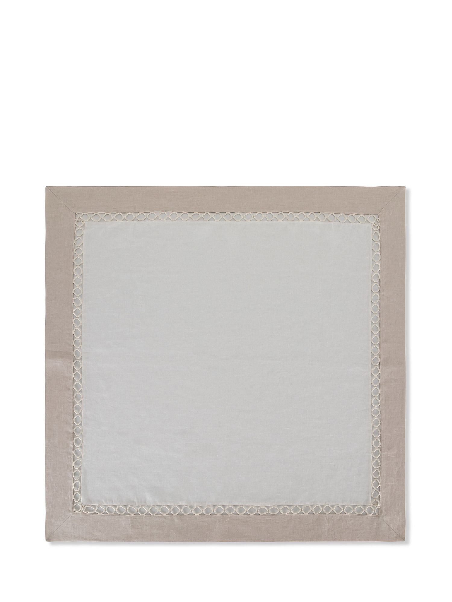 Centrotavola puro lino bordo in cotone, Bianco, large image number 0